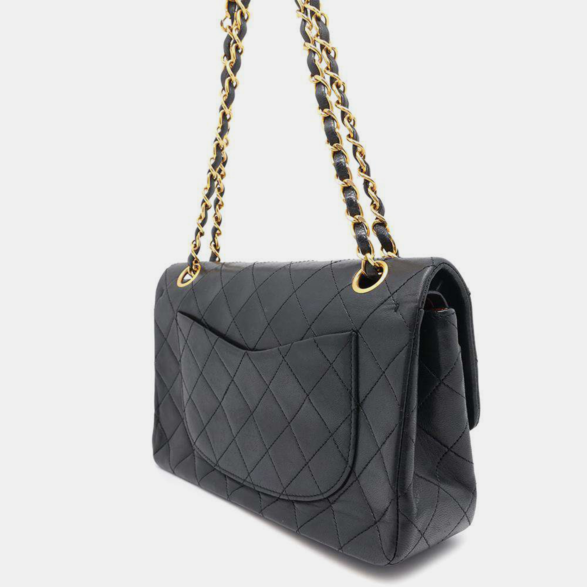Chanel Black Lambskin Double Flap Chain Shoulder Bag 