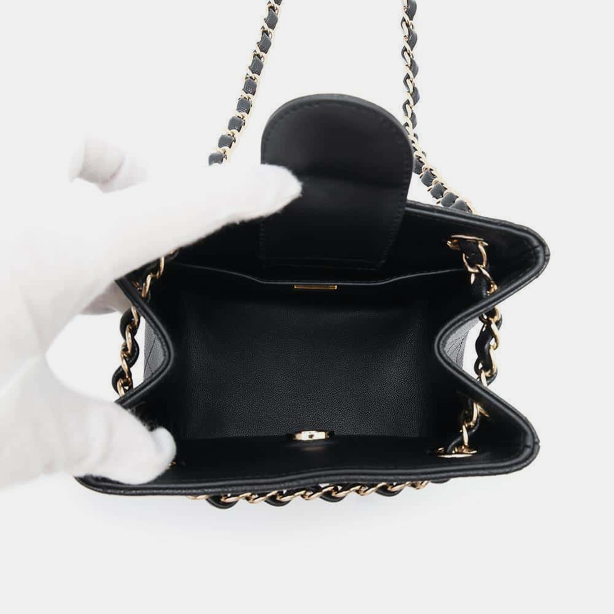 Chanel Black Caviar Leather Bucket Chain Shoulder Bag 