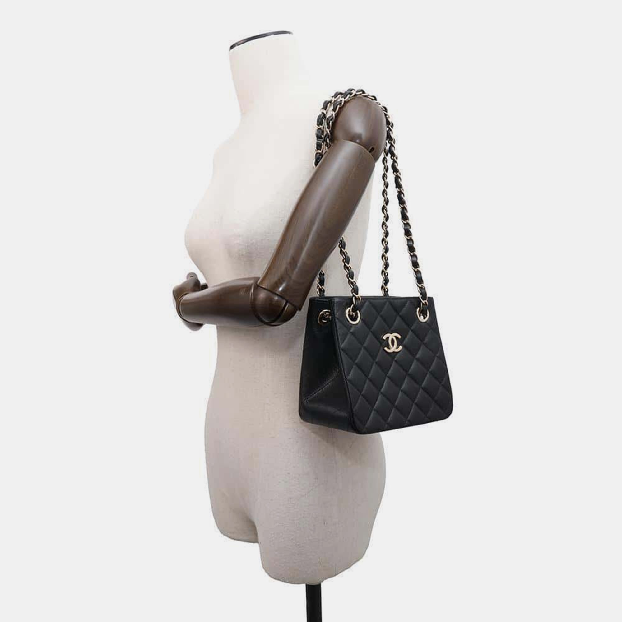 Chanel Black Caviar Leather Bucket Chain Shoulder Bag 