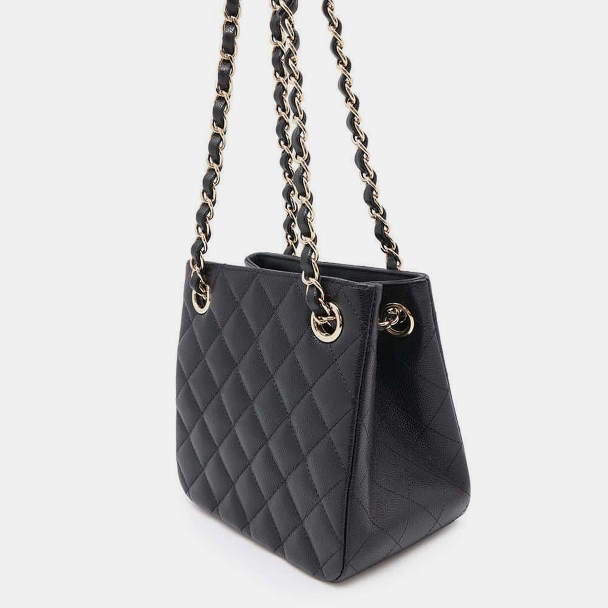 Chanel Black Caviar Leather Bucket Chain Shoulder Bag 