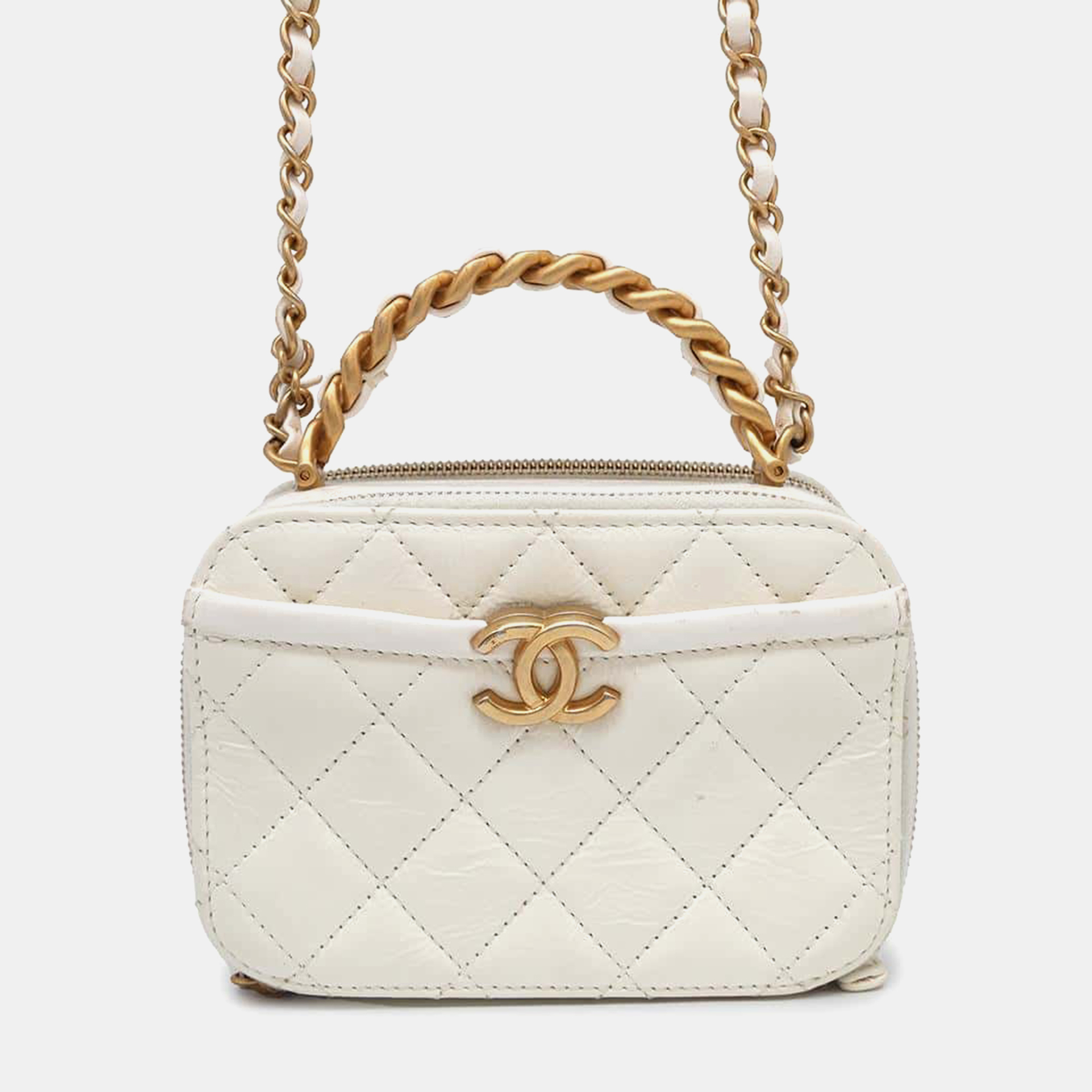 

Chanel Vanity Bag White Vintage Calf Leather Bag