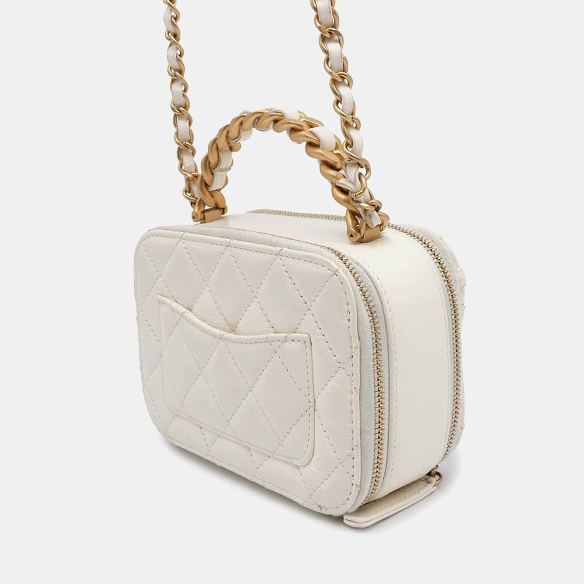 Chanel White Vintage Calf Leather Vanity Bag 