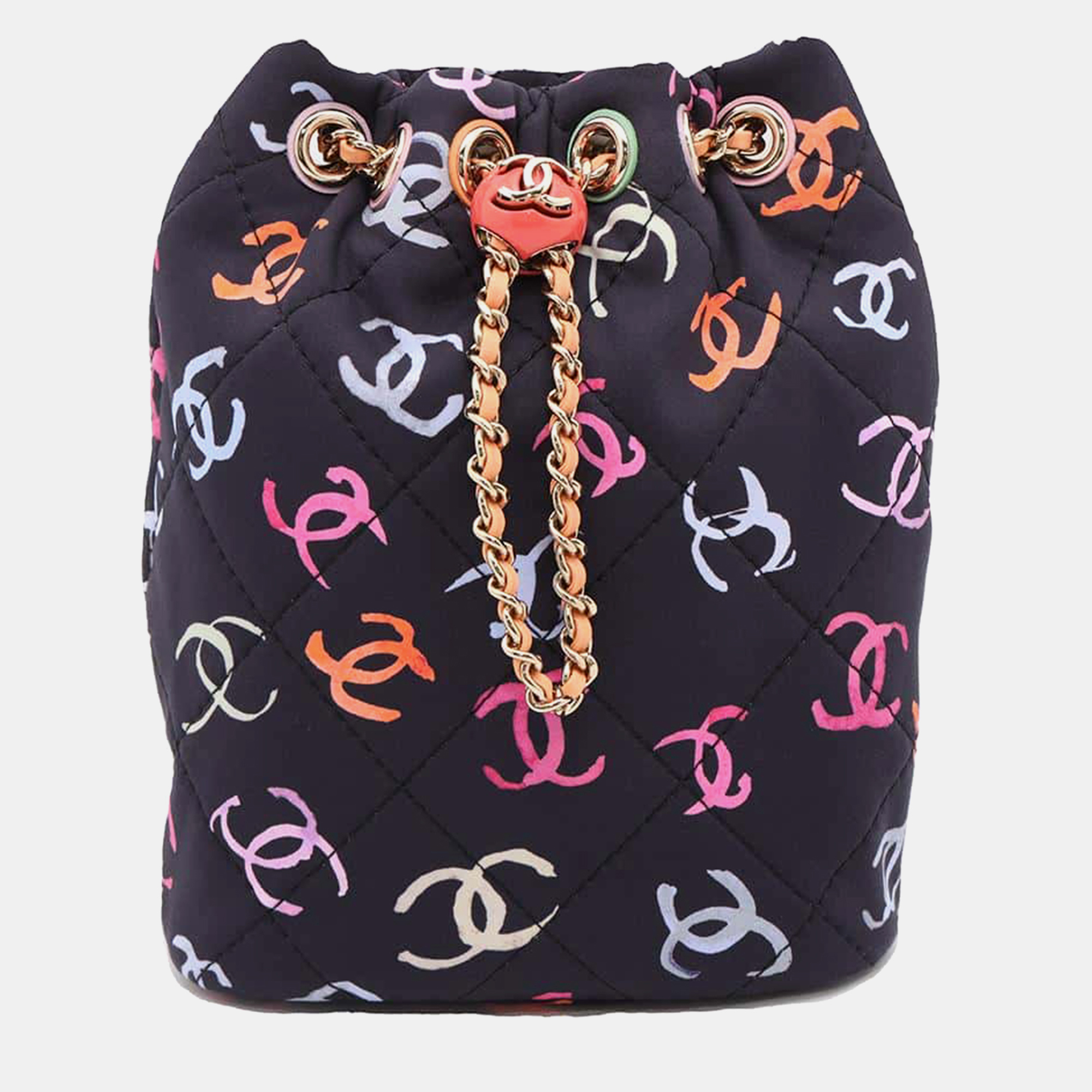 

Chanel Cc Logo Navy/Multicolor Printed Canvas Leather Backpack