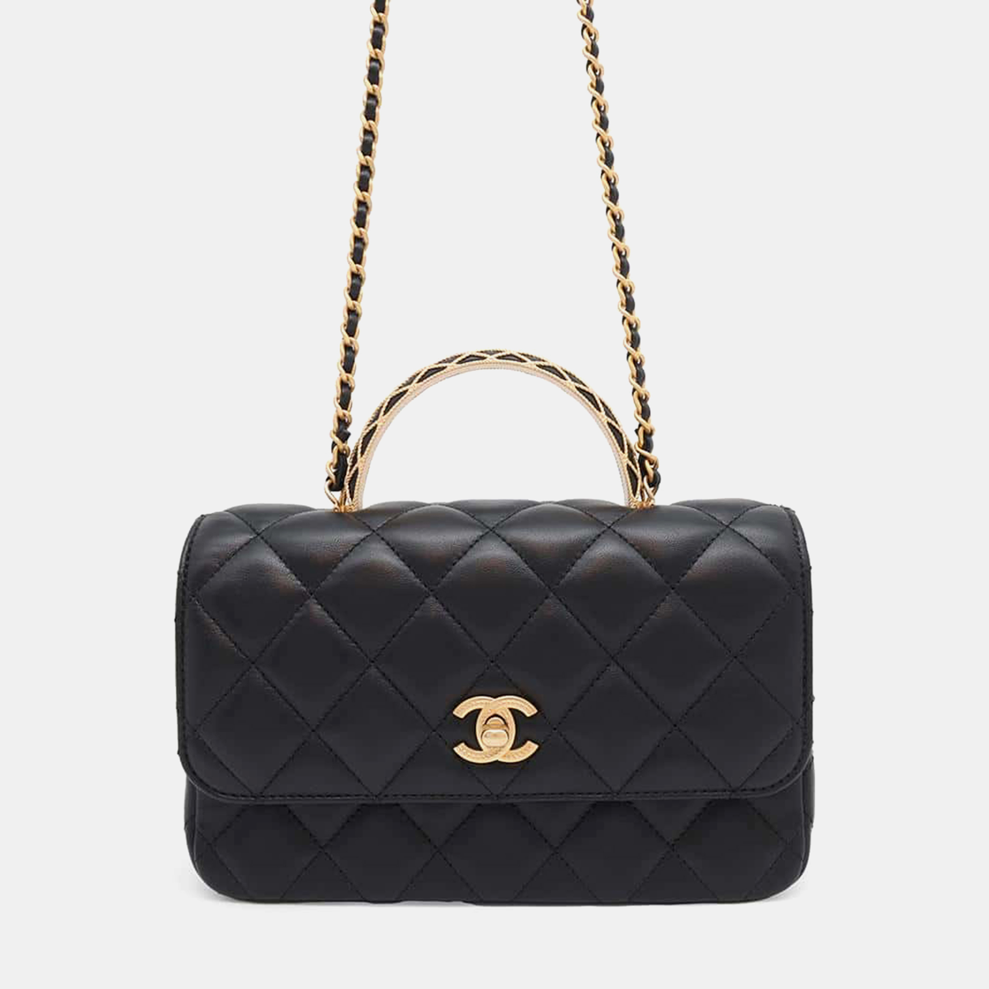 

Chanel Matelasse Chain Black Lambskin Top Handle Bag