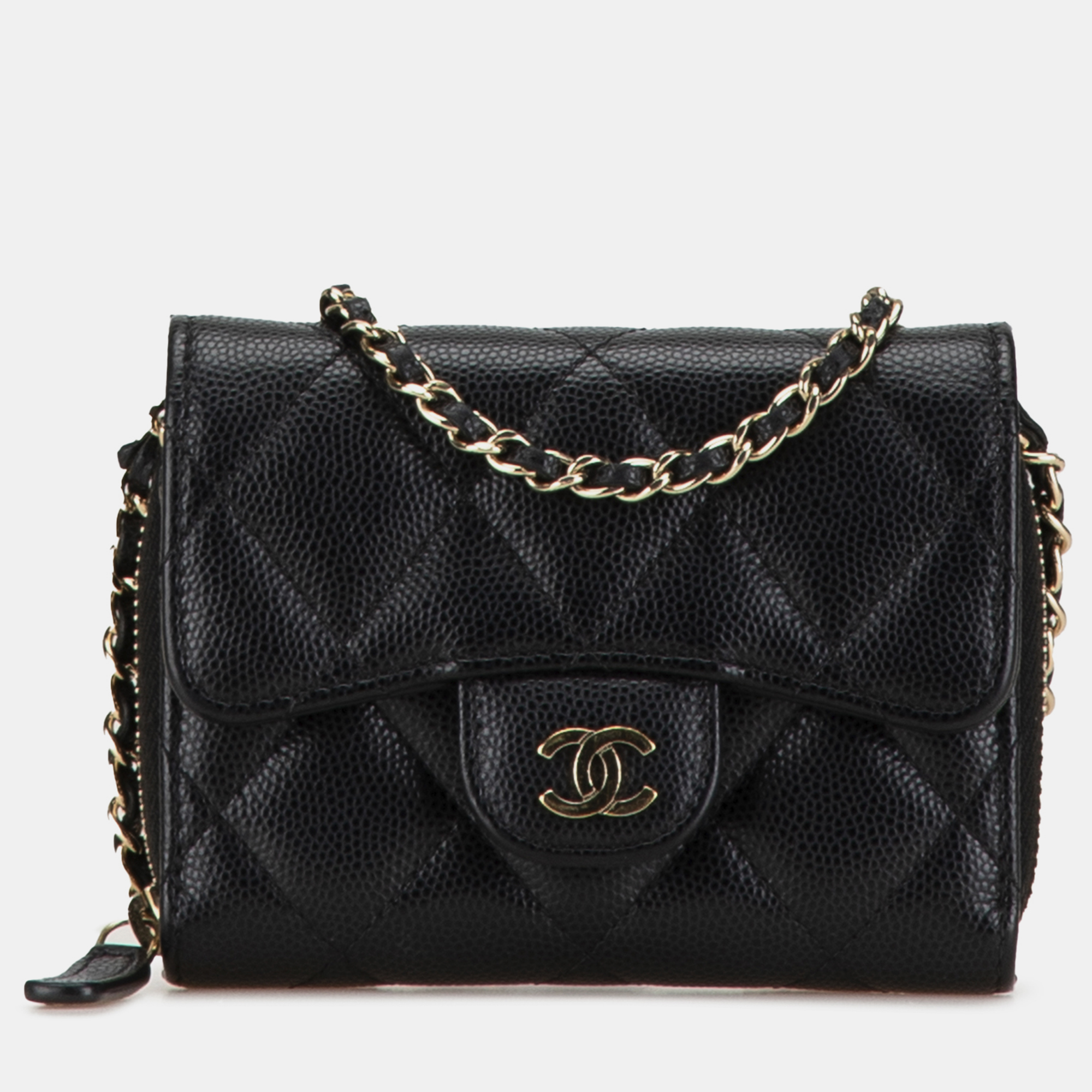 

Chanel Black Classic Caviar Coin Pouch with Chain