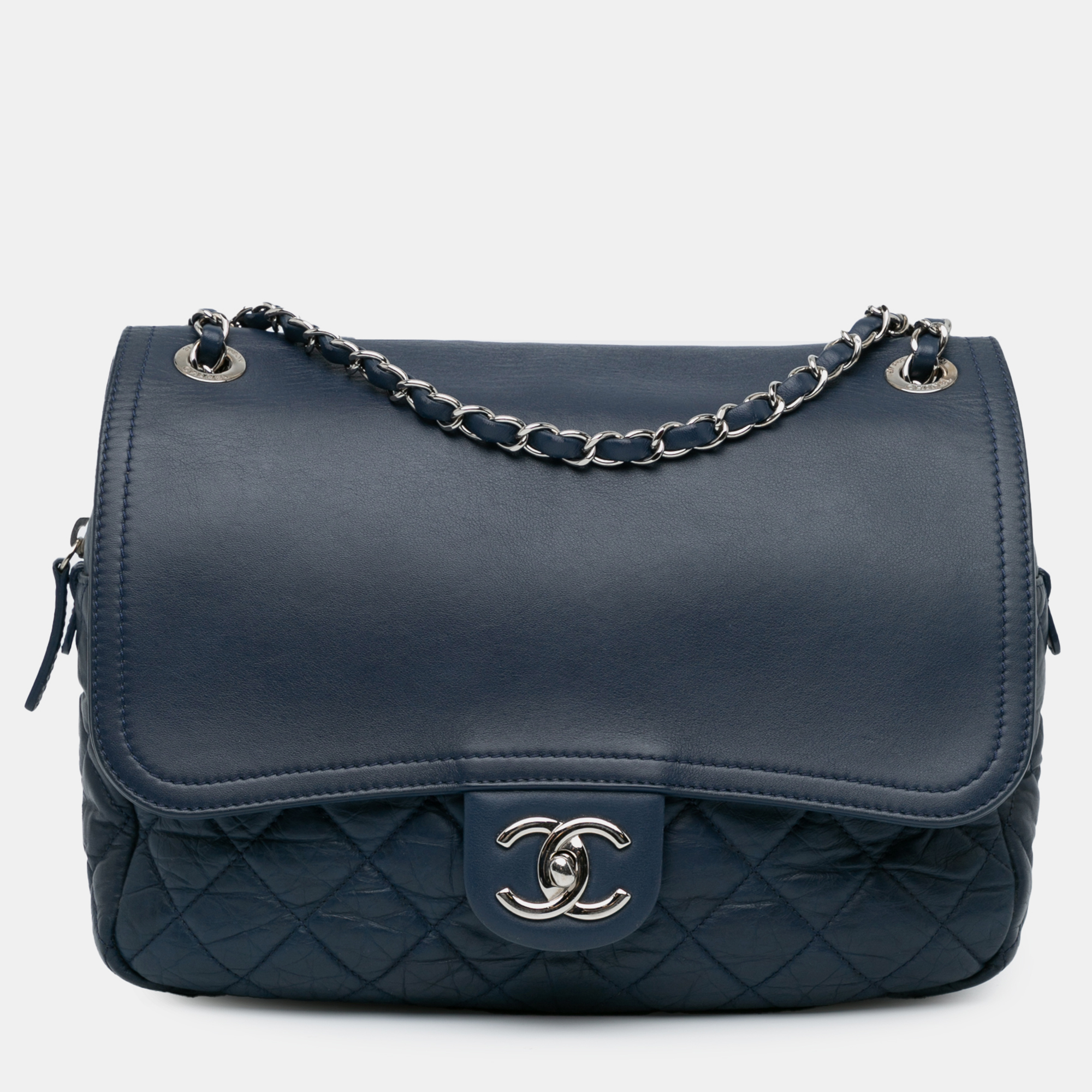 

Chanel Navy Blue Quilted Calfskin Easy Zip Flap