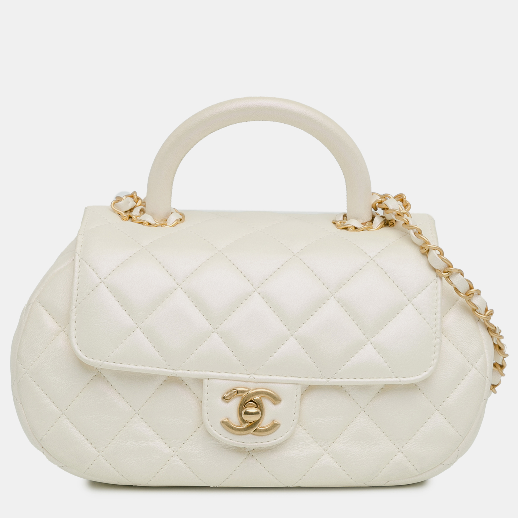 

Chanel White CC Quilted Lambskin Top Handle Bag