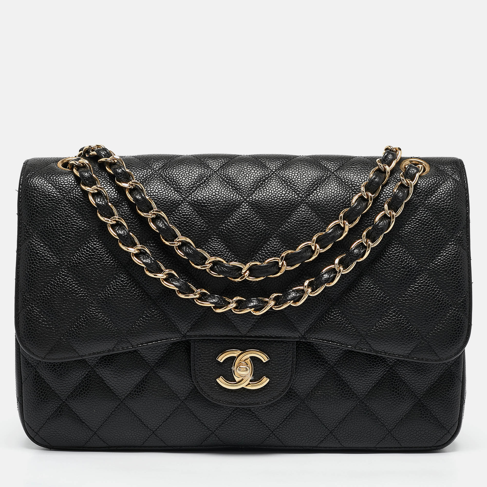 

Chanel Black Quilted Caviar Leather Jumbo Classic Double Flap Bag