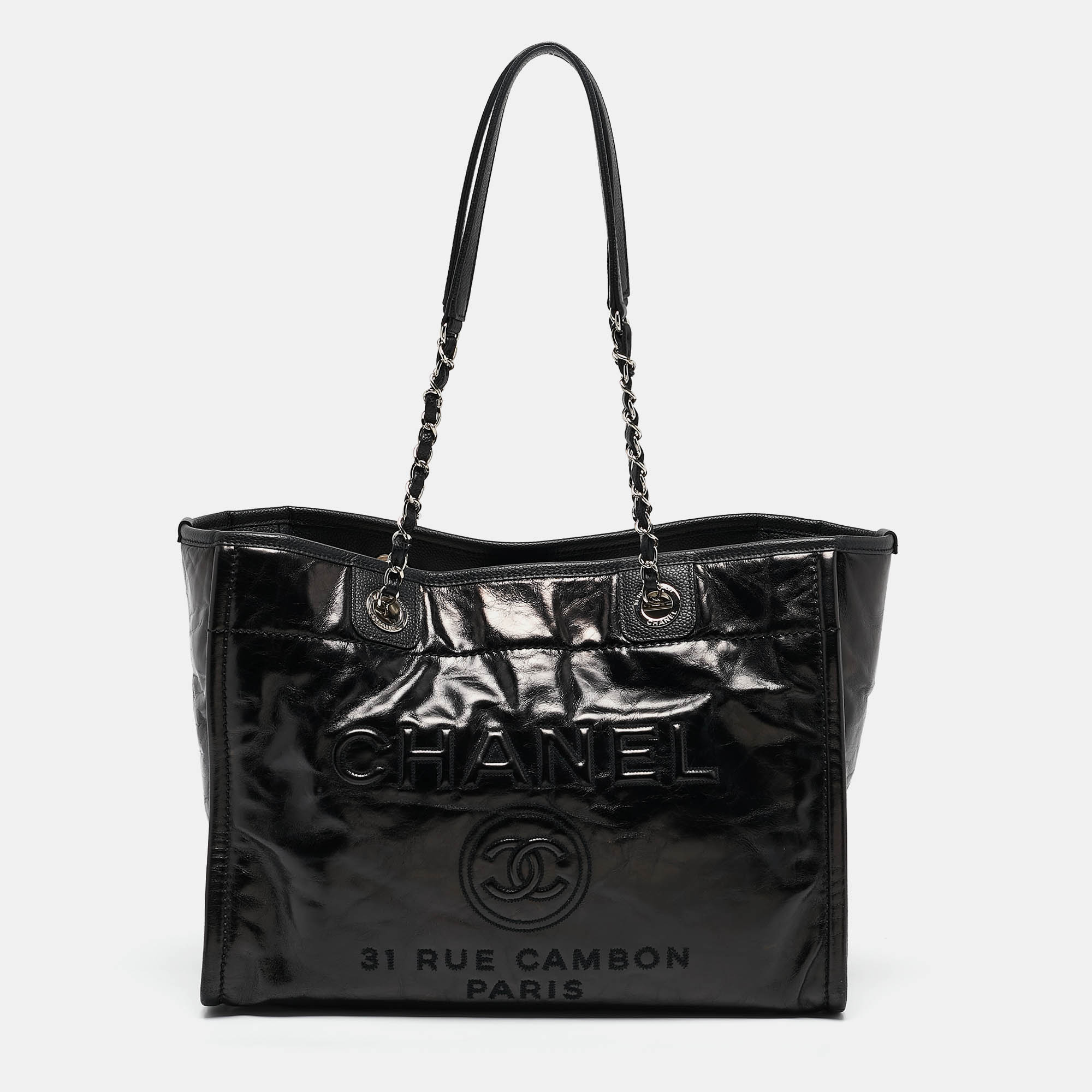 

Chanel Black Glazed Leather Small Deauville Shopping Tote