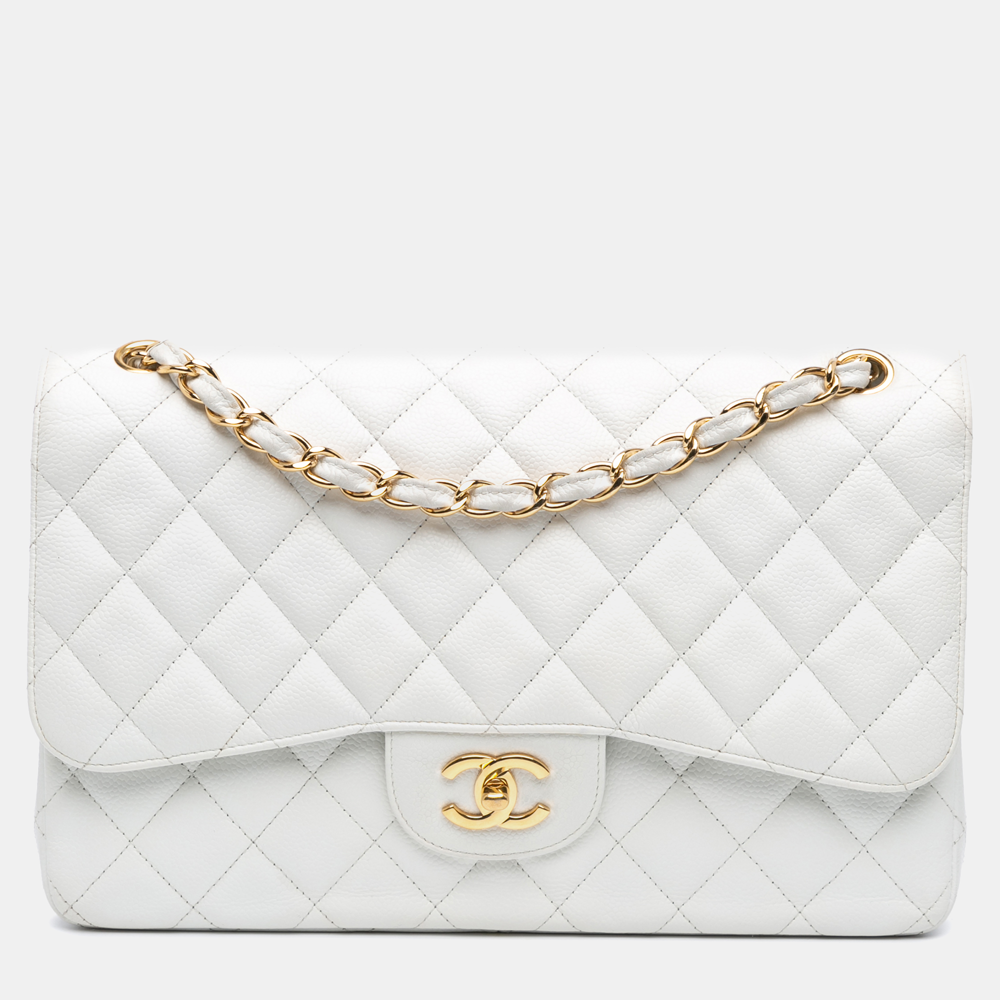 

Chanel White Jumbo Classic Caviar Double Flap