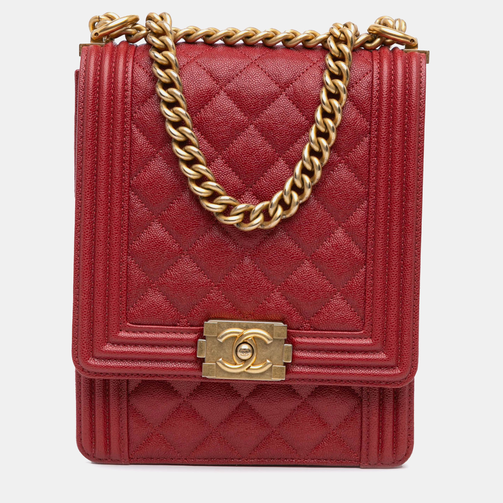 

Chanel Red Quilted Caviar North South Boy Flap