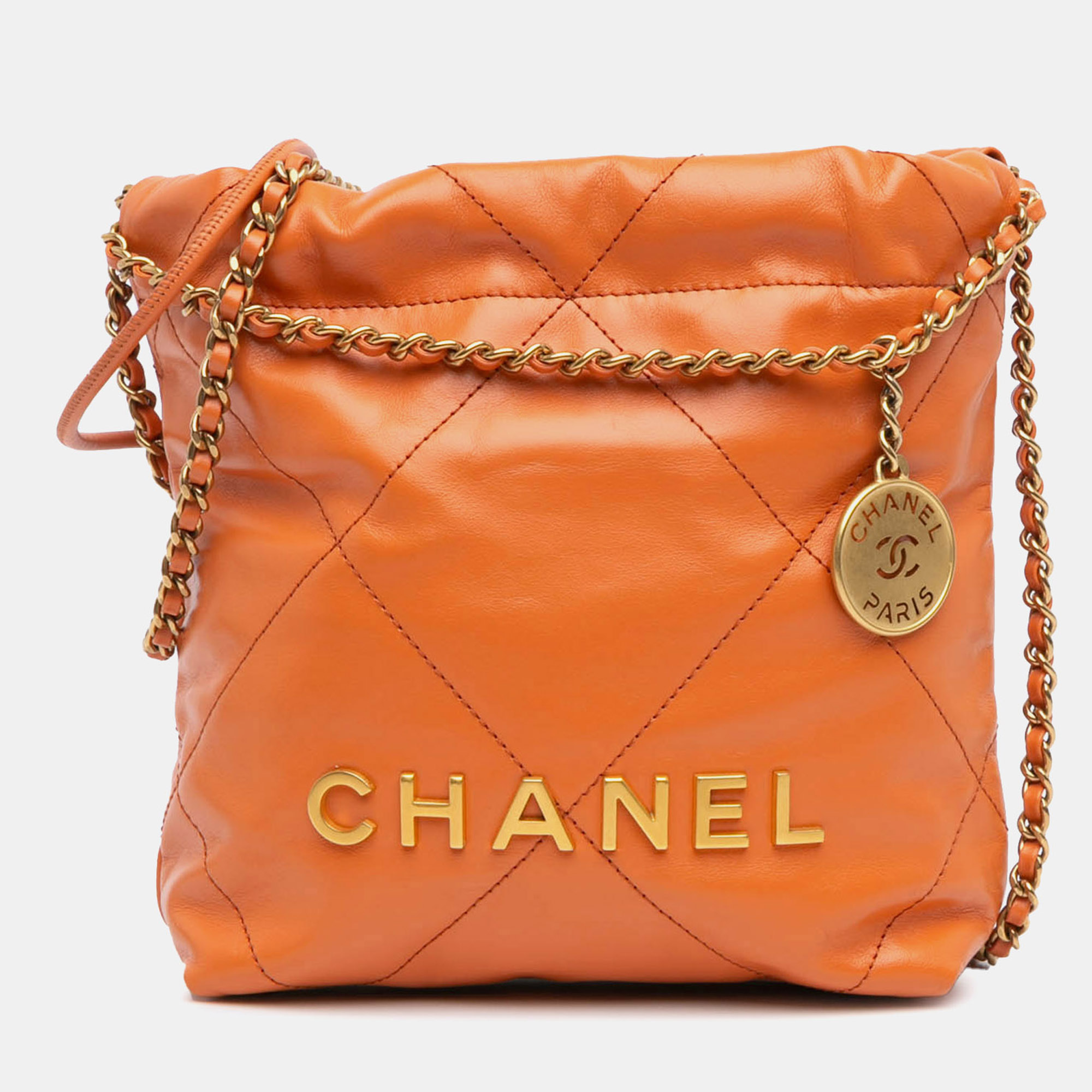 

Chanel Orange Mini Shiny Calfskin 22 Handbag