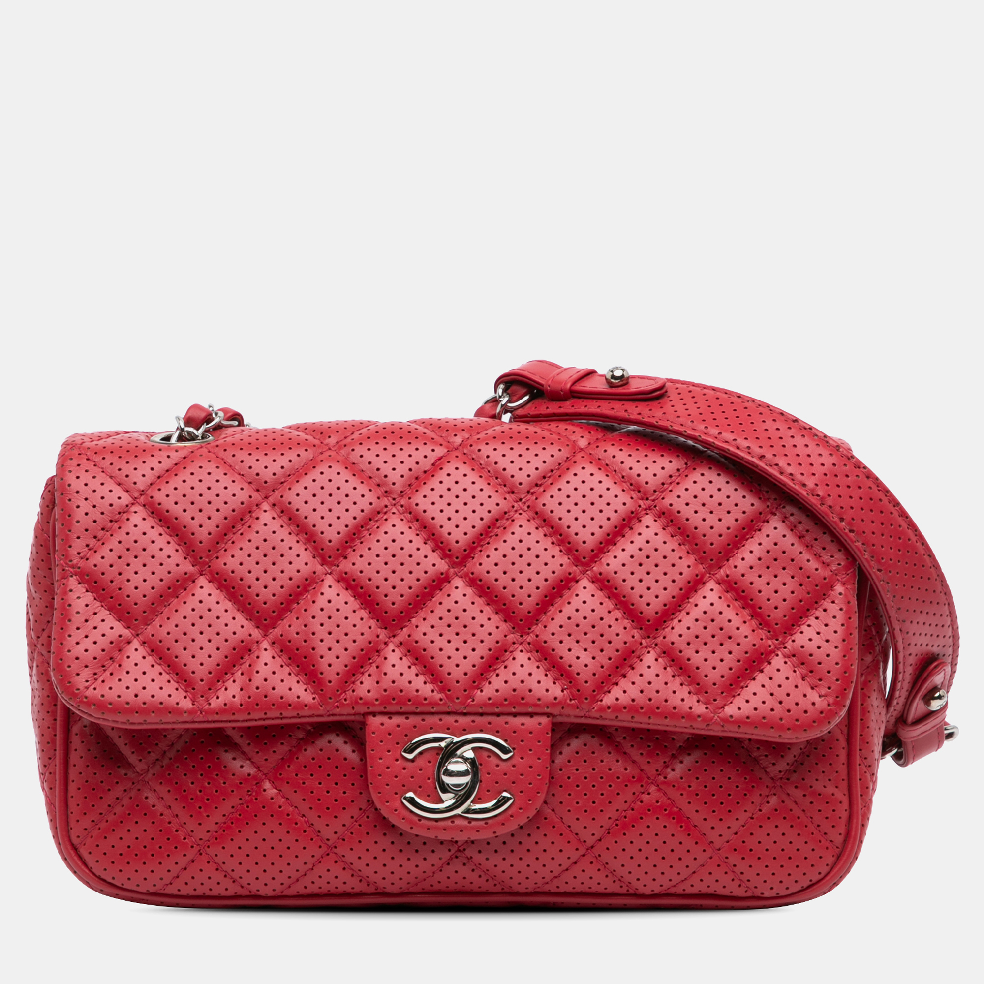 

Chanel Red Medium Perforated Lambskin Punch Flap