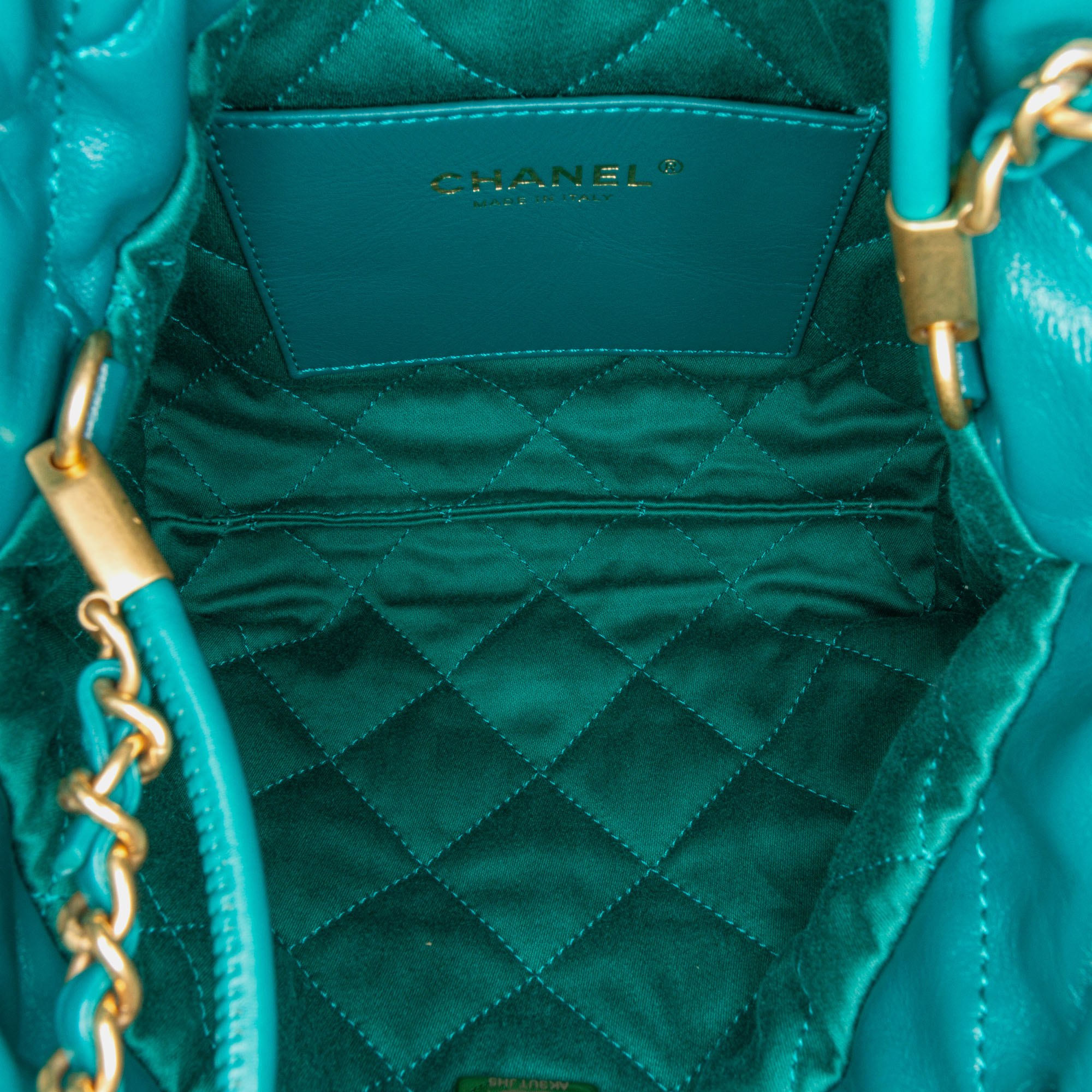 Chanel Green Calfskin Mini Shiny 22 Handbag 