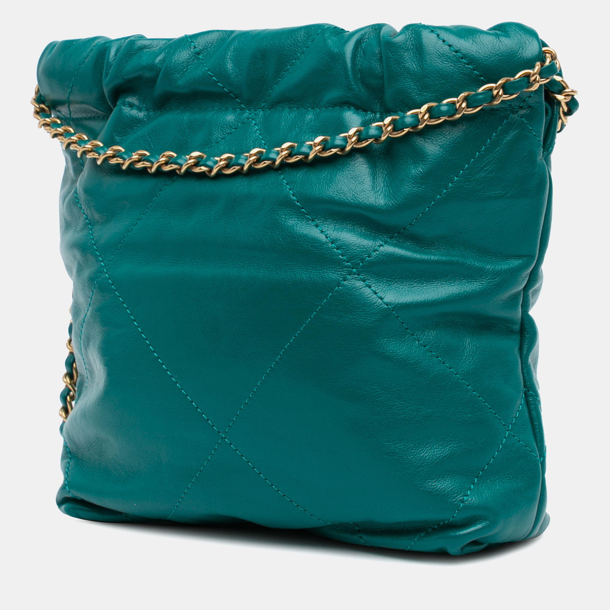 Chanel Green Calfskin Mini Shiny 22 Handbag 