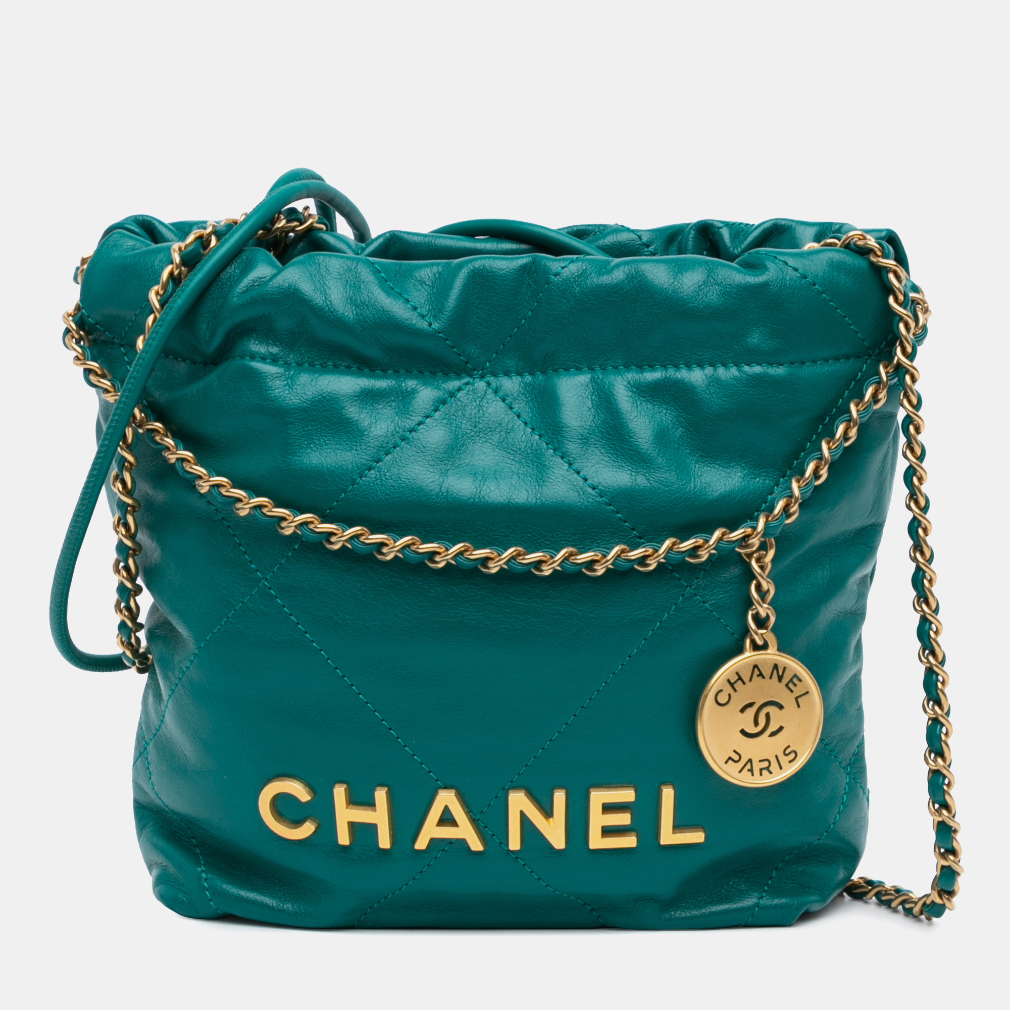 

Chanel Green Mini Shiny Calfskin 22 Handbag