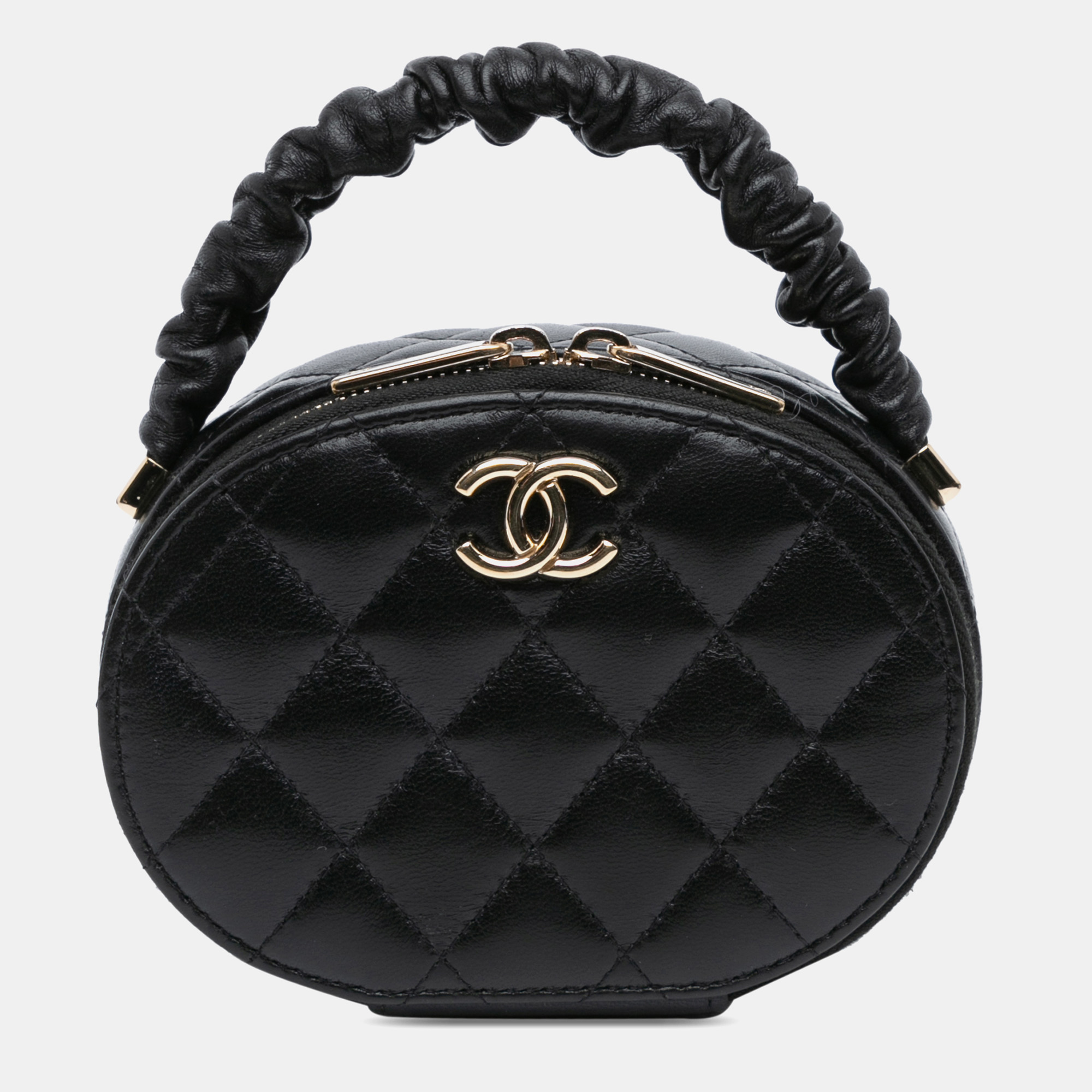 

Chanel Black CC Lambskin Ruched Oval Top Handle Bag