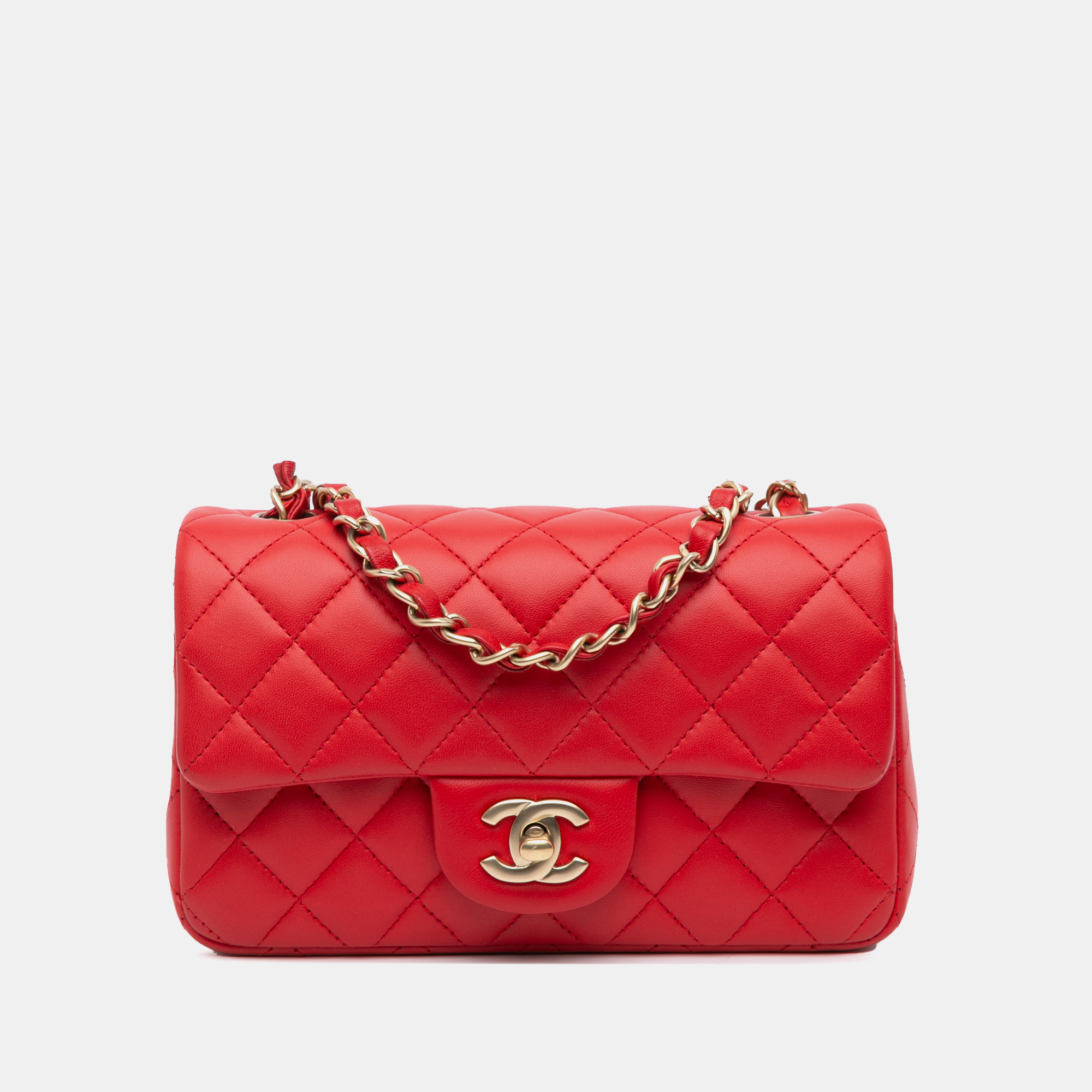 

Chanel Red Mini Rectangular Classic Lambskin Single Flap