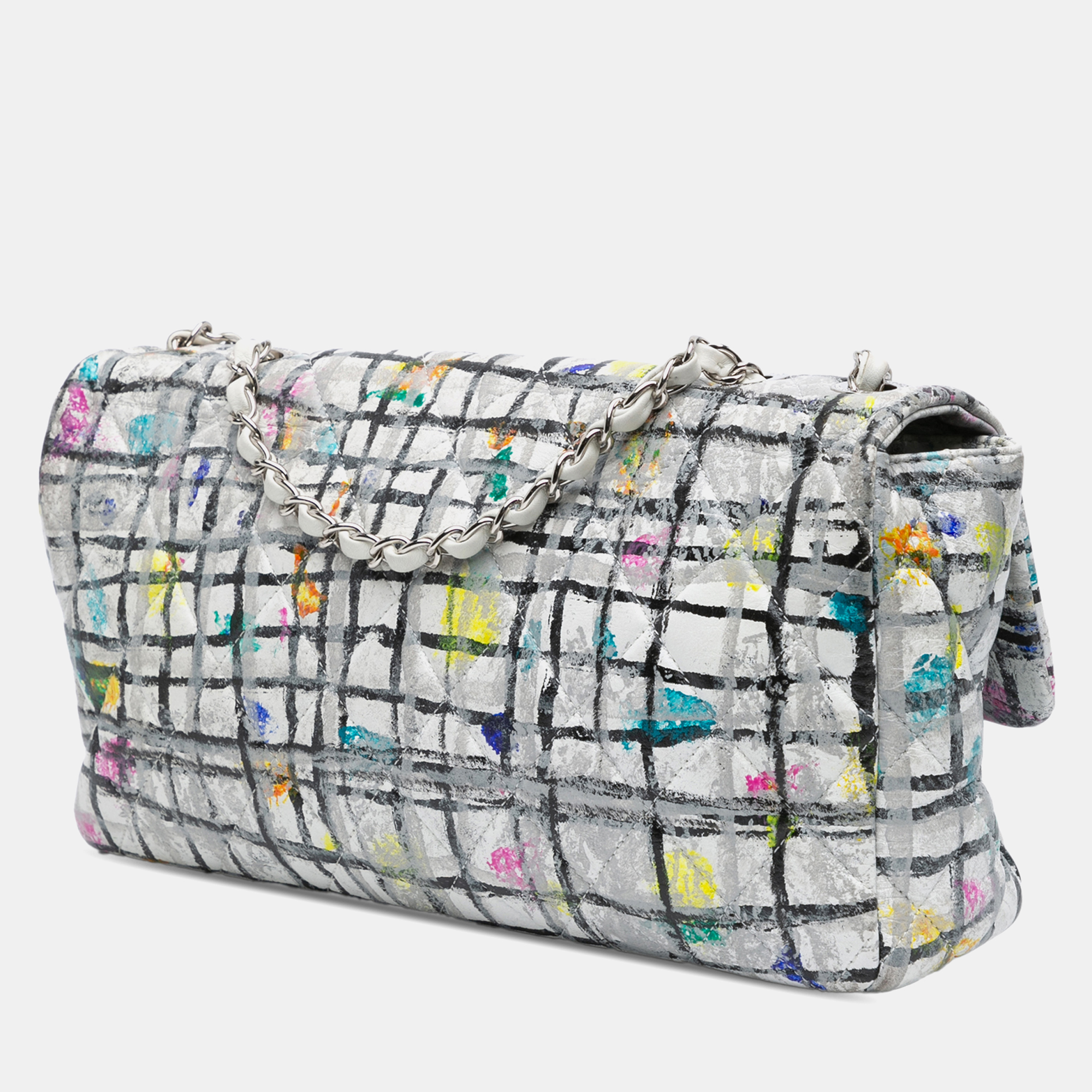 Chanel White Medium Calfskin Hand Painted Graffiti Flap 