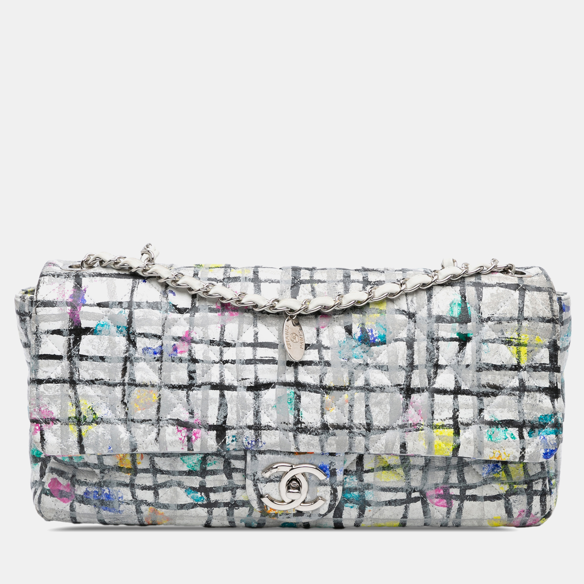 

Chanel White Calfskin Medium Hand-Painted Graffiti Flap Bag