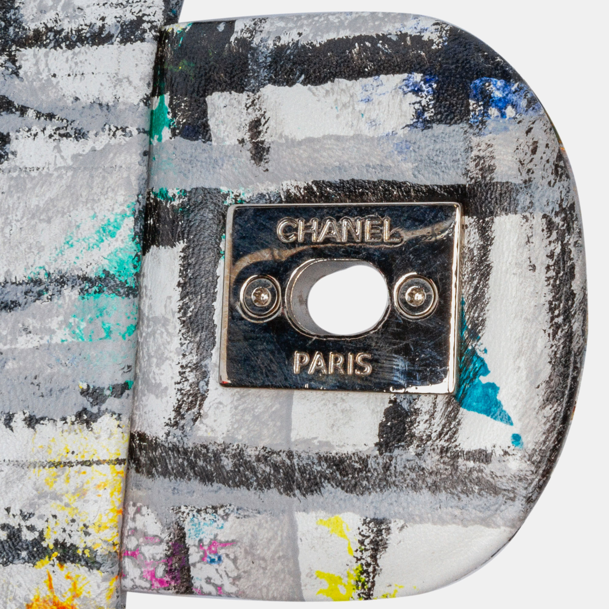 Chanel White Medium Calfskin Hand Painted Graffiti Flap 