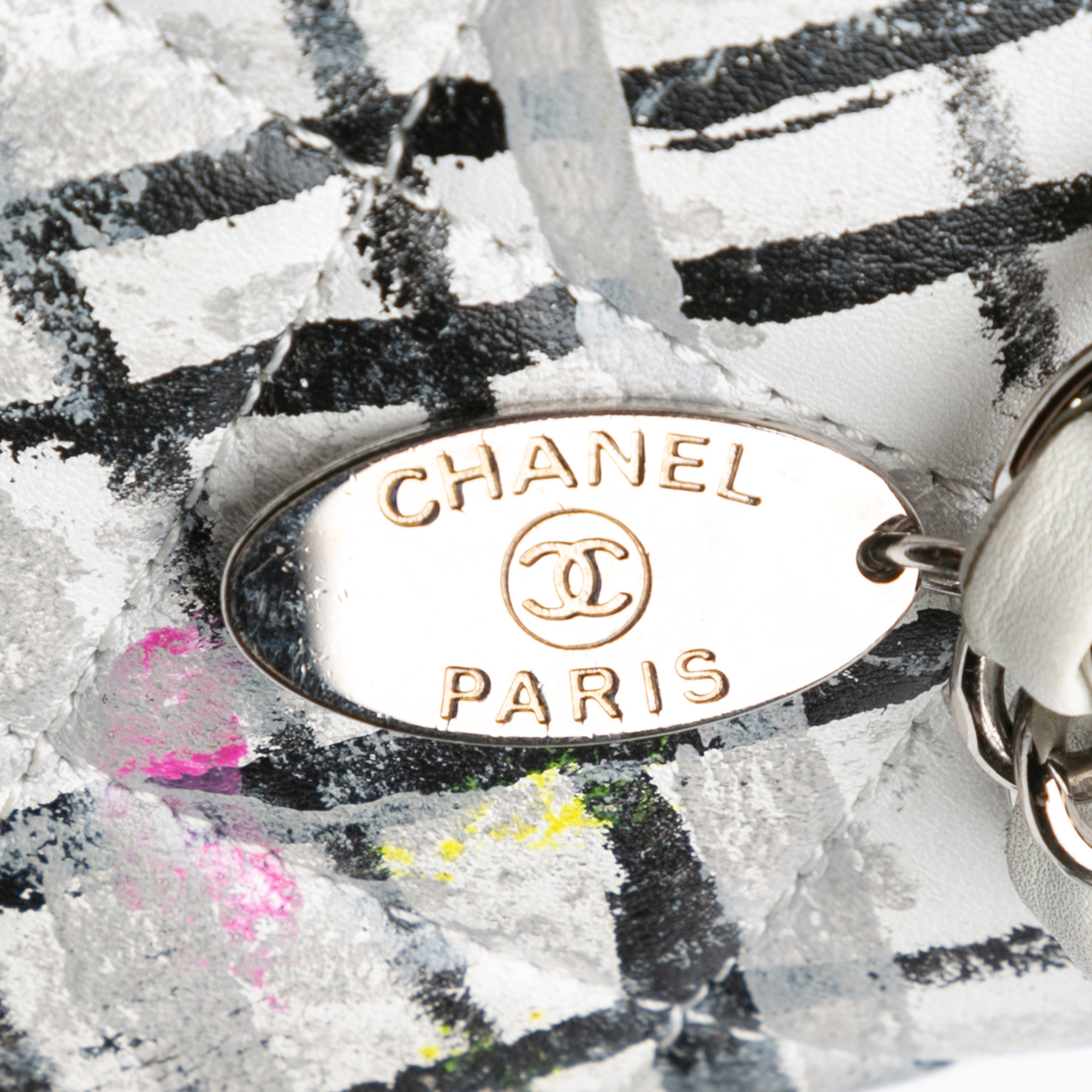 Chanel White Medium Calfskin Hand Painted Graffiti Flap 