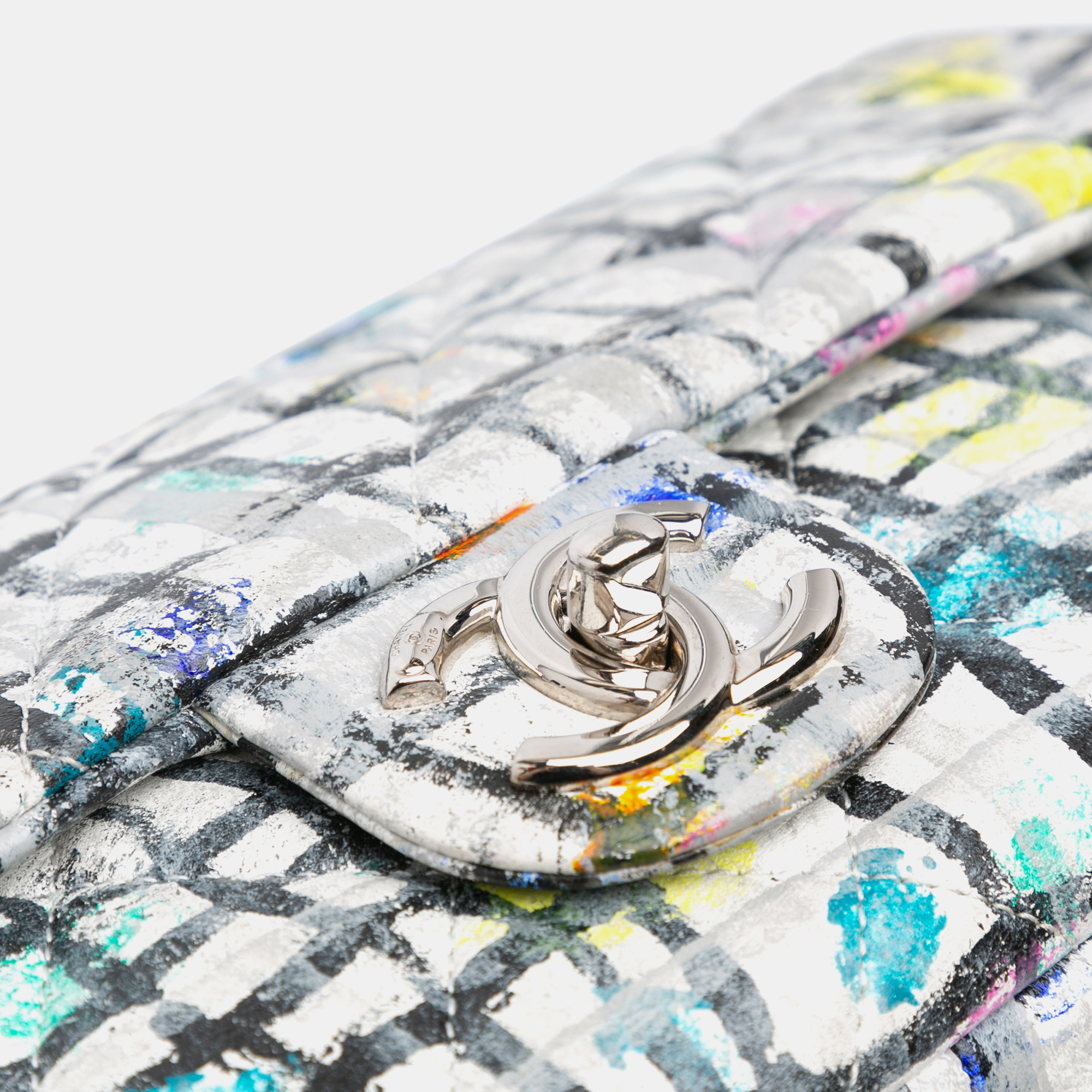 Chanel White Medium Calfskin Hand Painted Graffiti Flap 