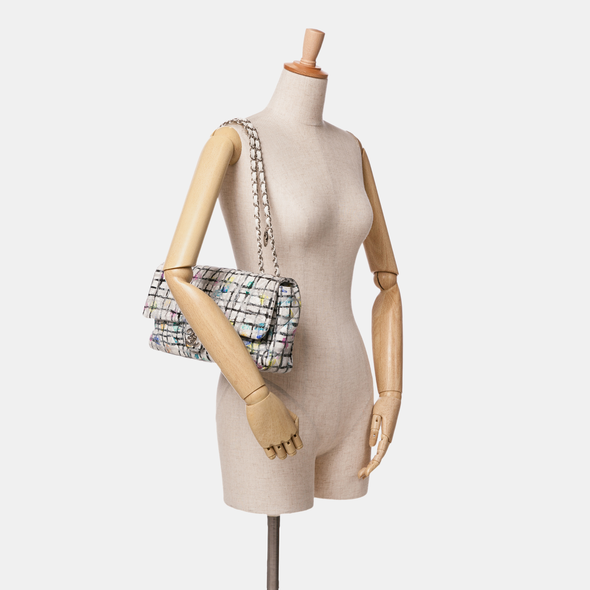 Chanel White Medium Calfskin Hand Painted Graffiti Flap 