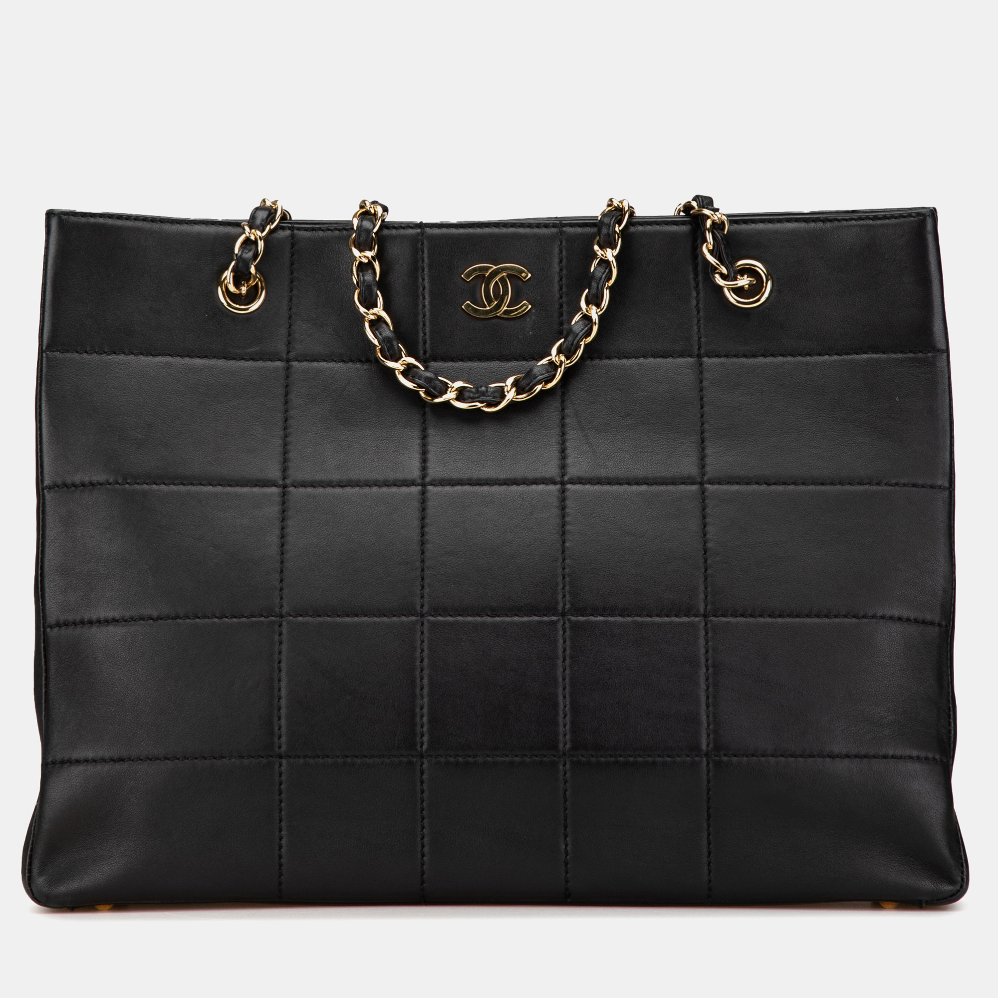 

Chanel Black Calfskin Choco Bar Chain Shopping Tote