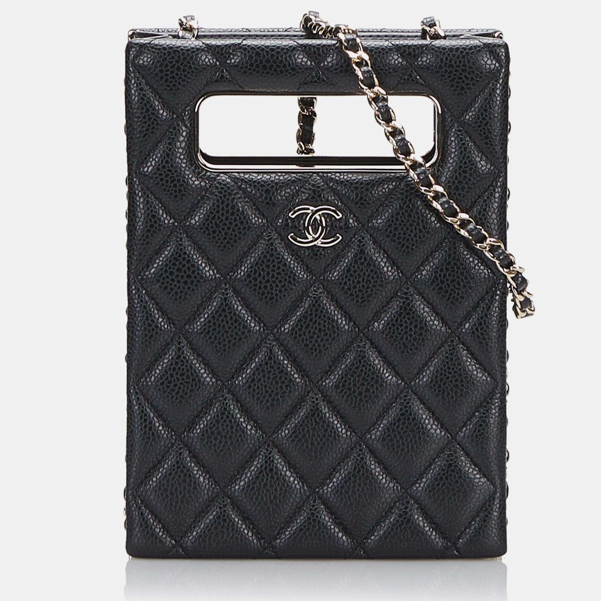 

Chanel Black Caviar Leather Mini Chain Around Cut-Out Evening Bag