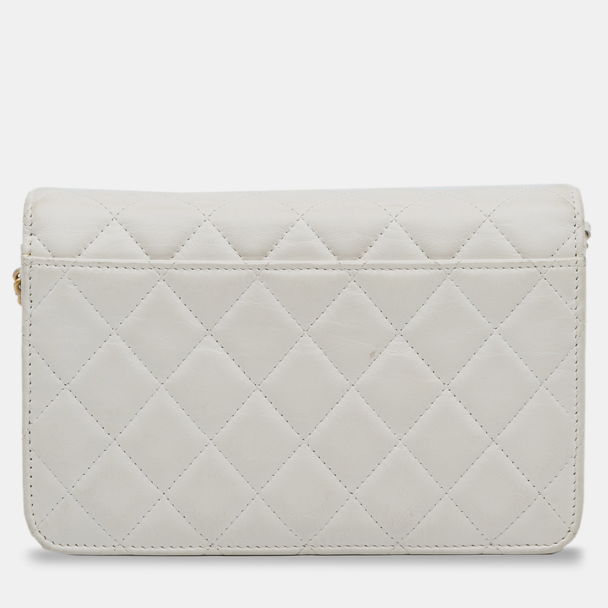 Chanel White Quilted Calfskin Logo Enchained Wallet On Chain 