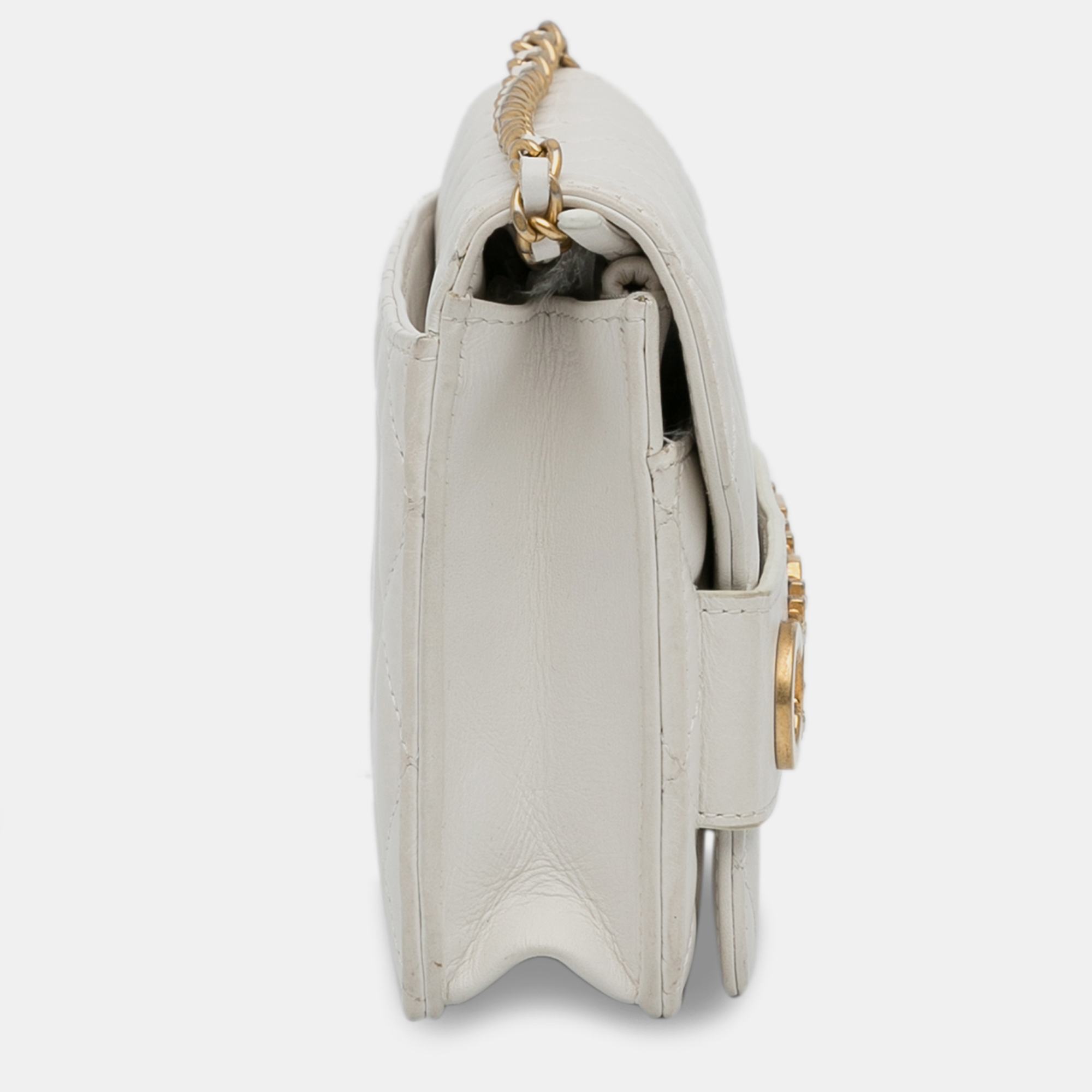 Chanel White Quilted Calfskin Logo Enchained Wallet On Chain 