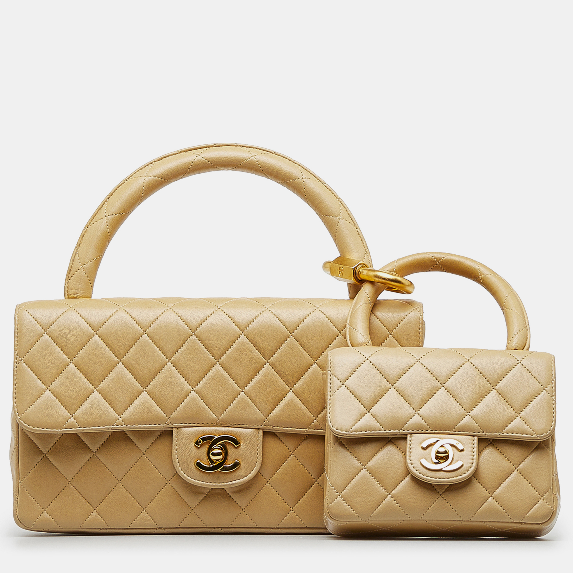 

Chanel Beige Lambskin Parent Child Kelly Set Top Handle Bag