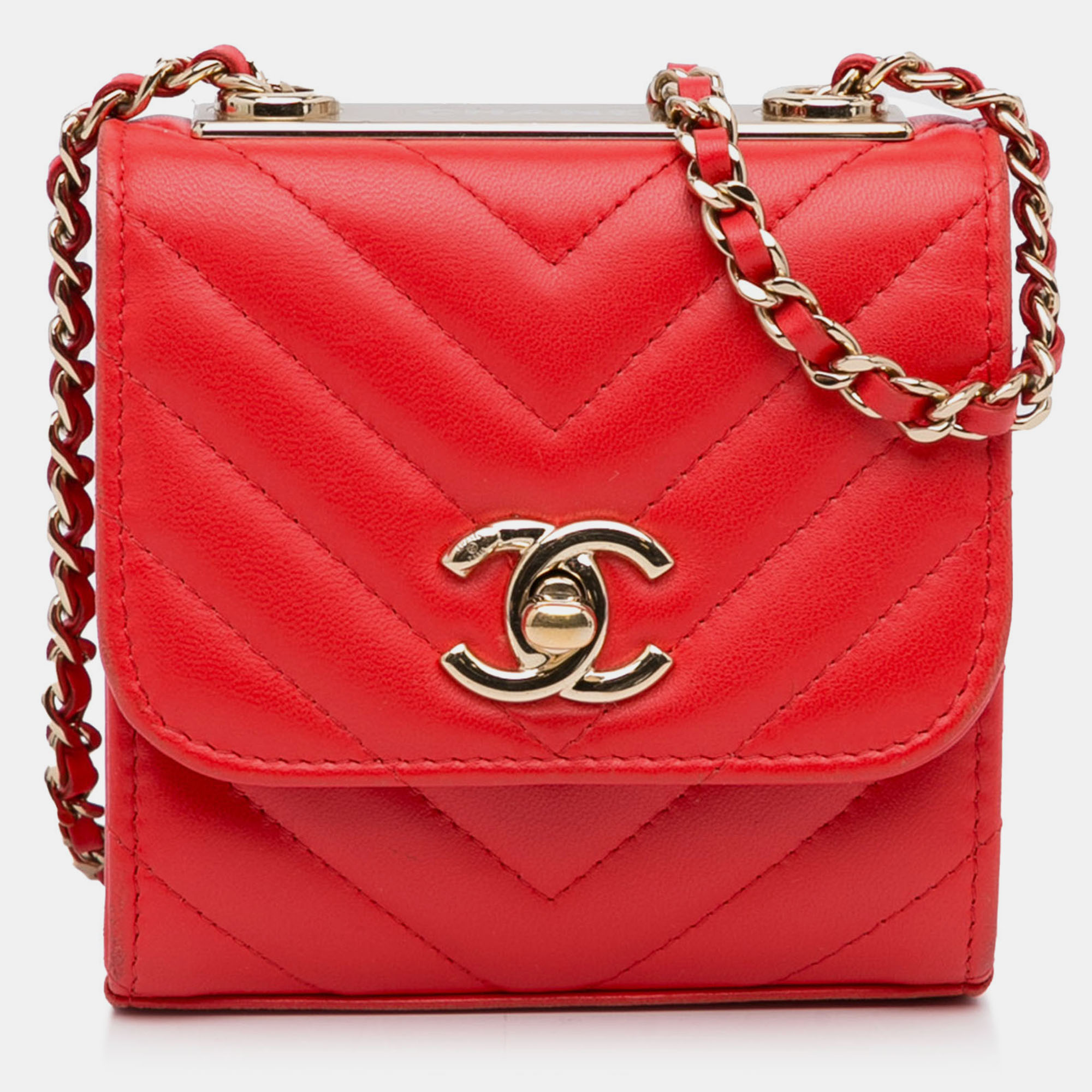 

Chanel Red Mini Chevron Lambskin Trendy CC Chain Wallet