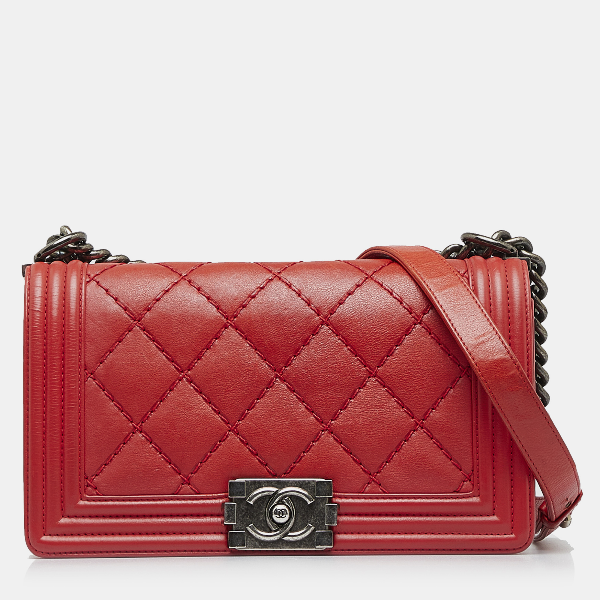 

Chanel Red Small Calfskin Double Stitch Boy Flap Bag