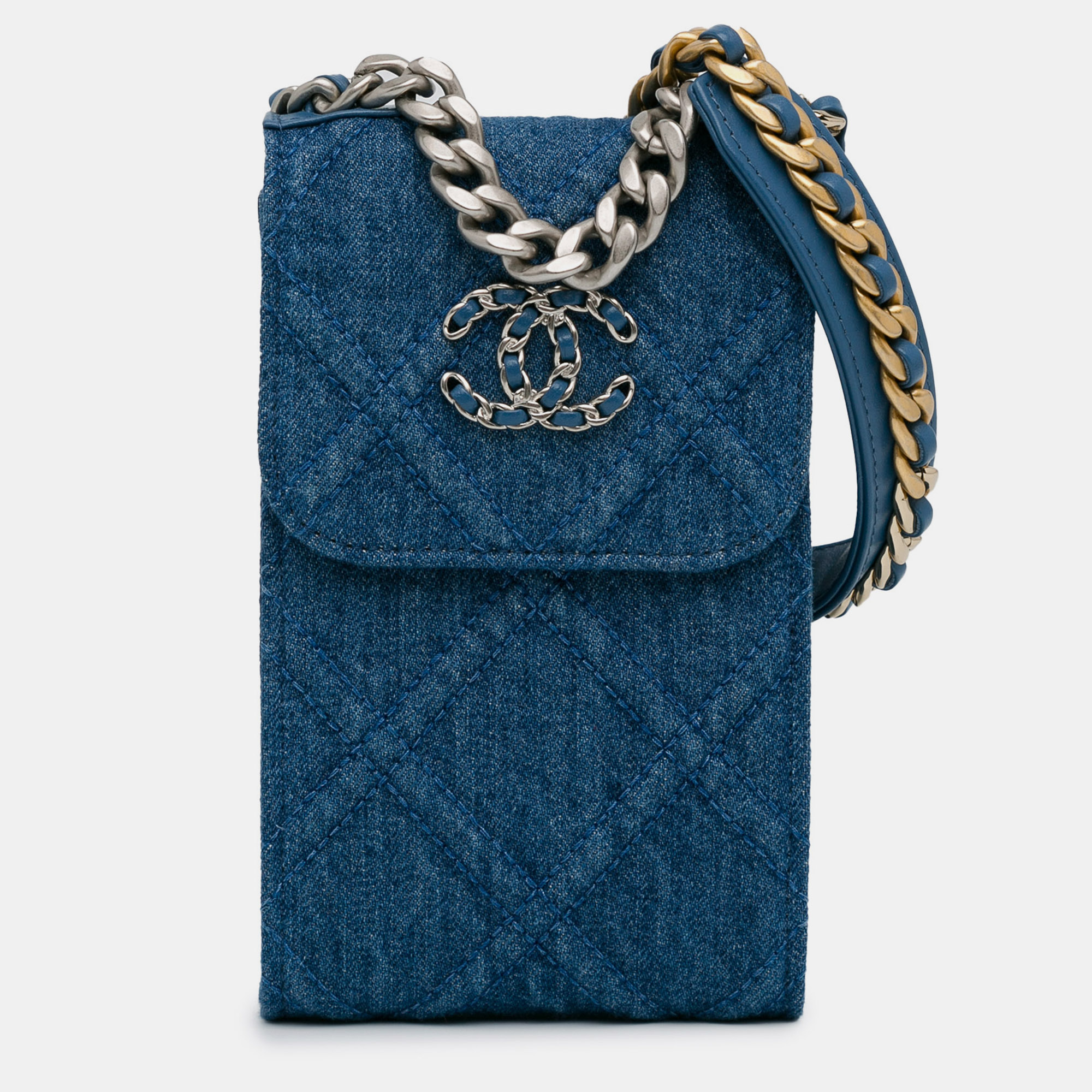 

Chanel Blue Denim 19 Phone Holder with Chain