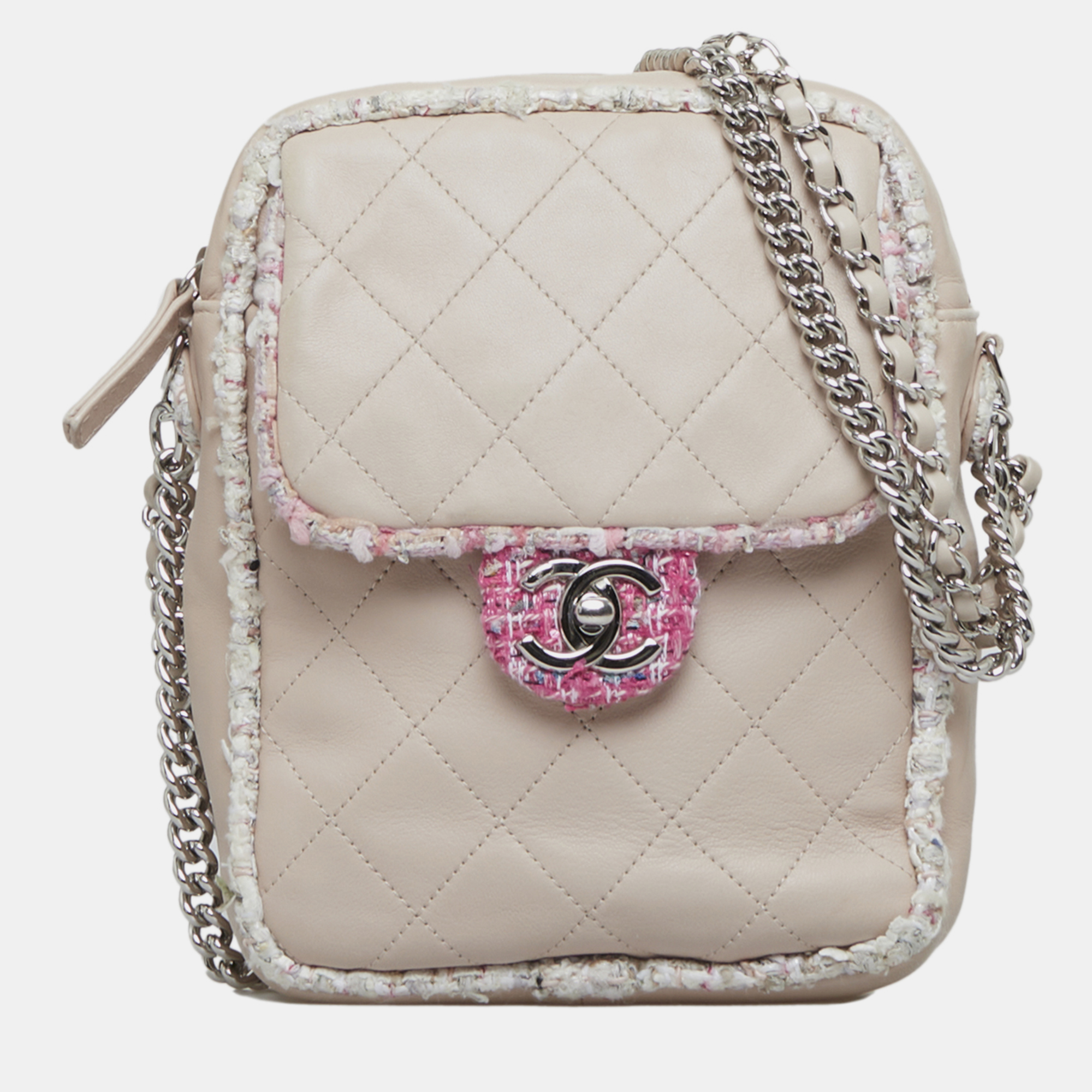 

Chanel Pink Leather Elegant Tweed Crossbody Bag