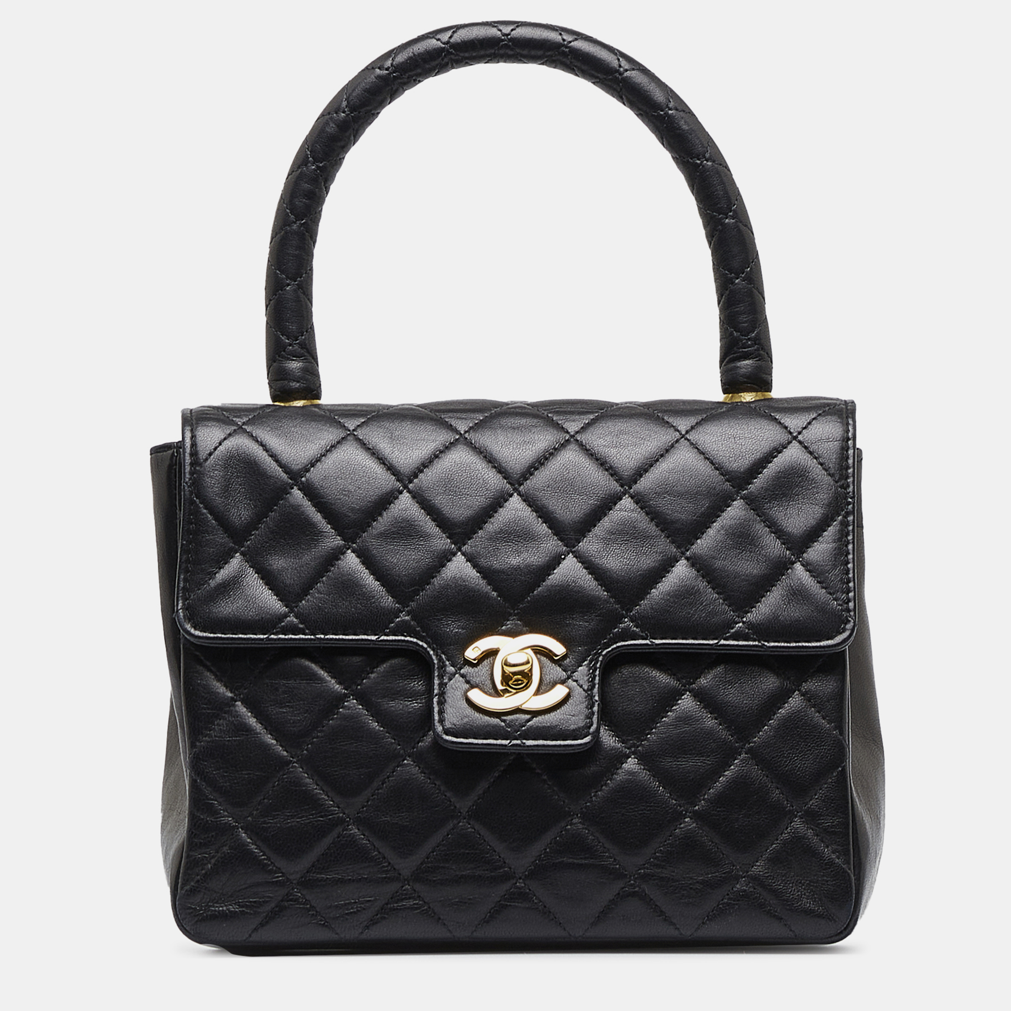 

Chanel Black Lambskin Leather Kelly Top Handle Bag