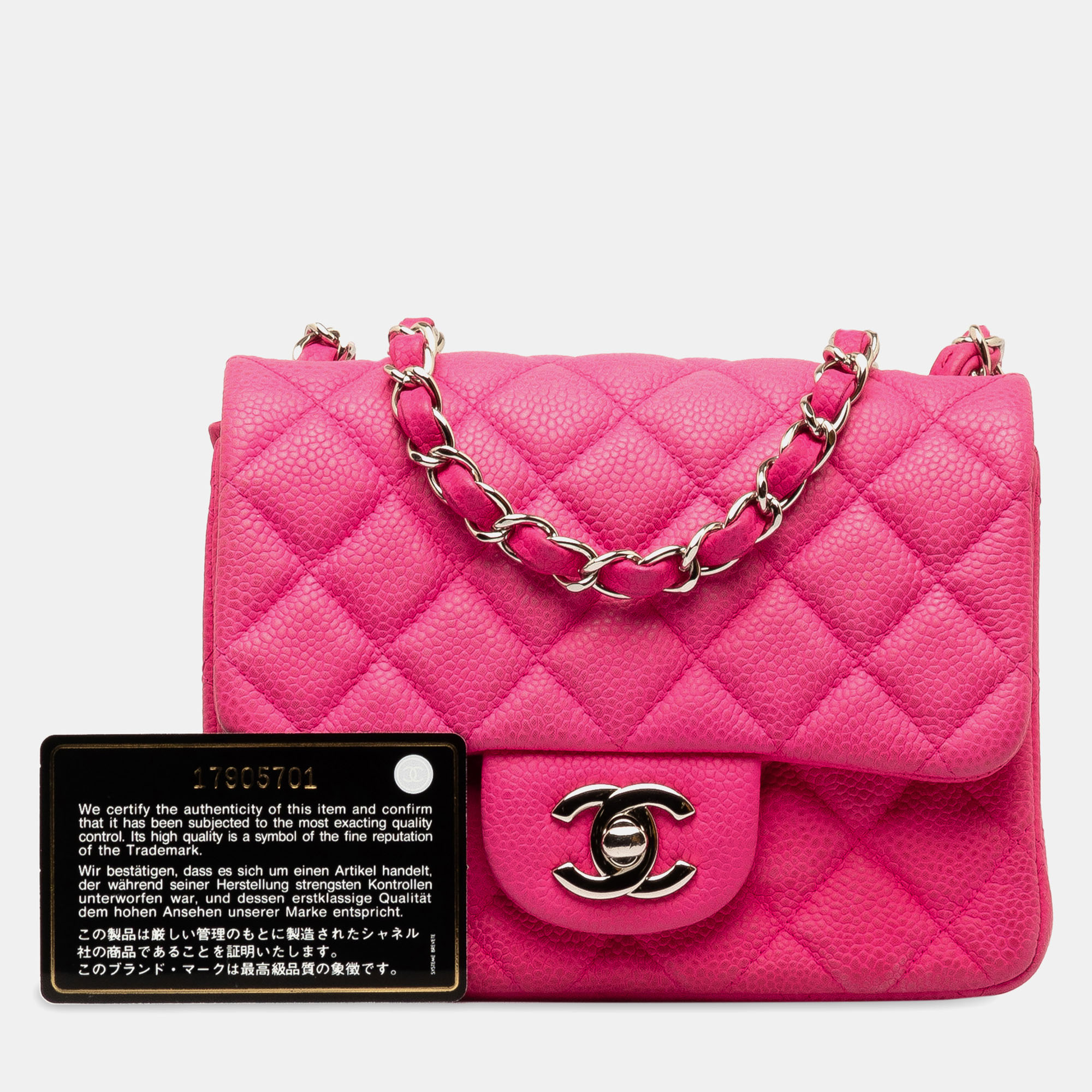 Chanel Pink Caviar Square Classic Mini Single Flap Bag 