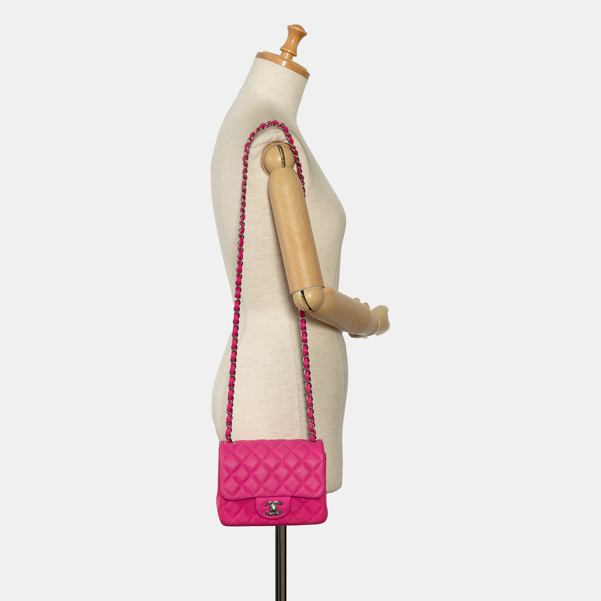 Chanel Pink Caviar Square Classic Mini Single Flap Bag 