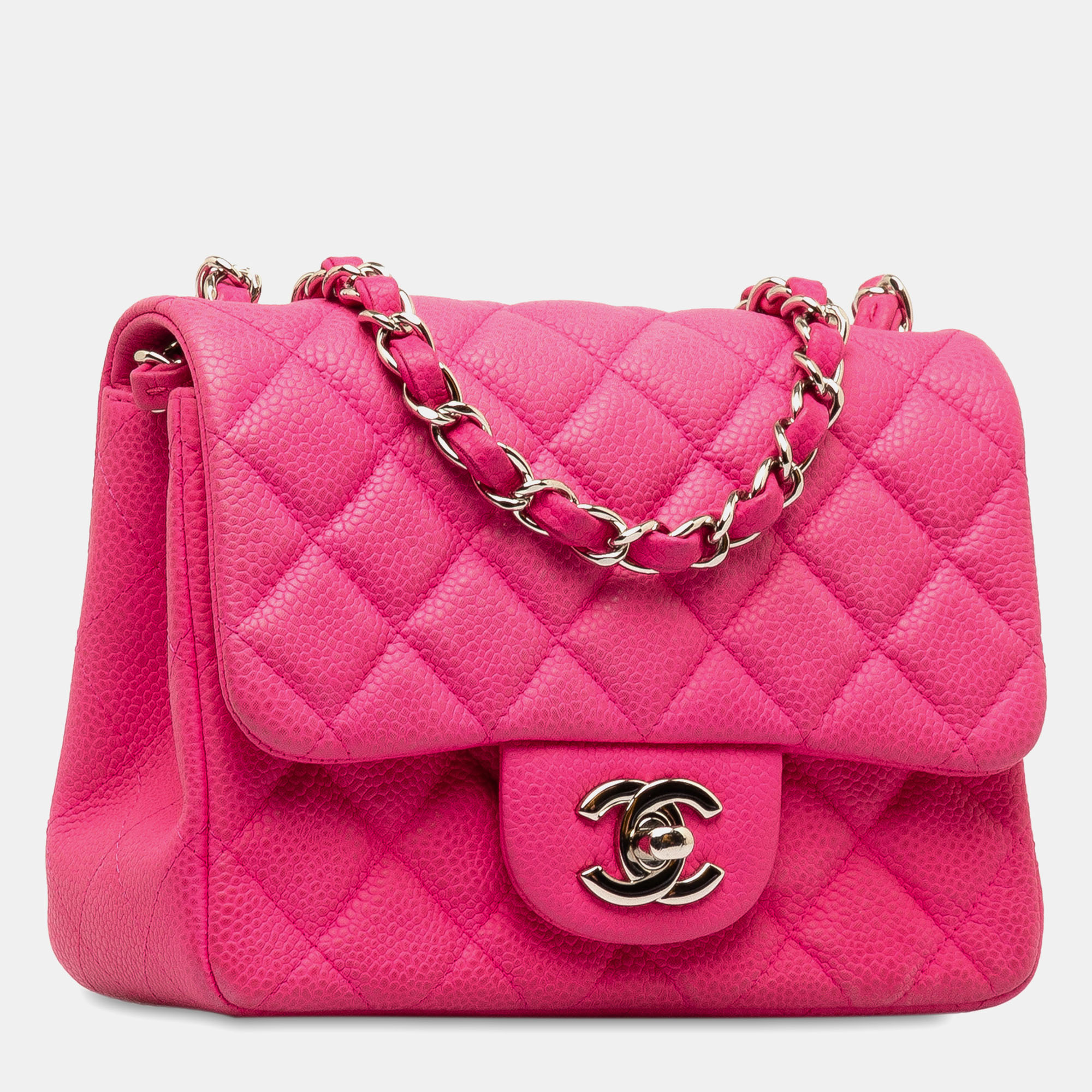 Chanel Pink Caviar Square Classic Mini Single Flap Bag 