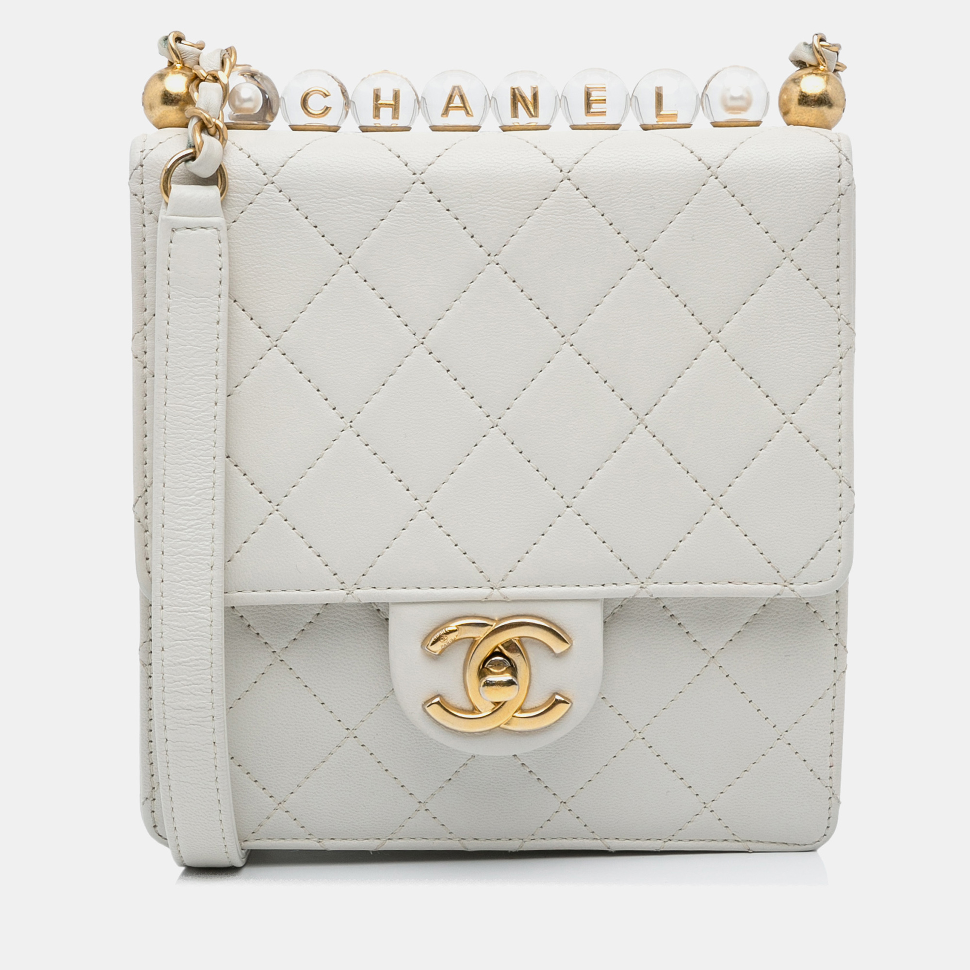 

Chanel White Calfskin Mini Chic Pearls Crossbody Bag