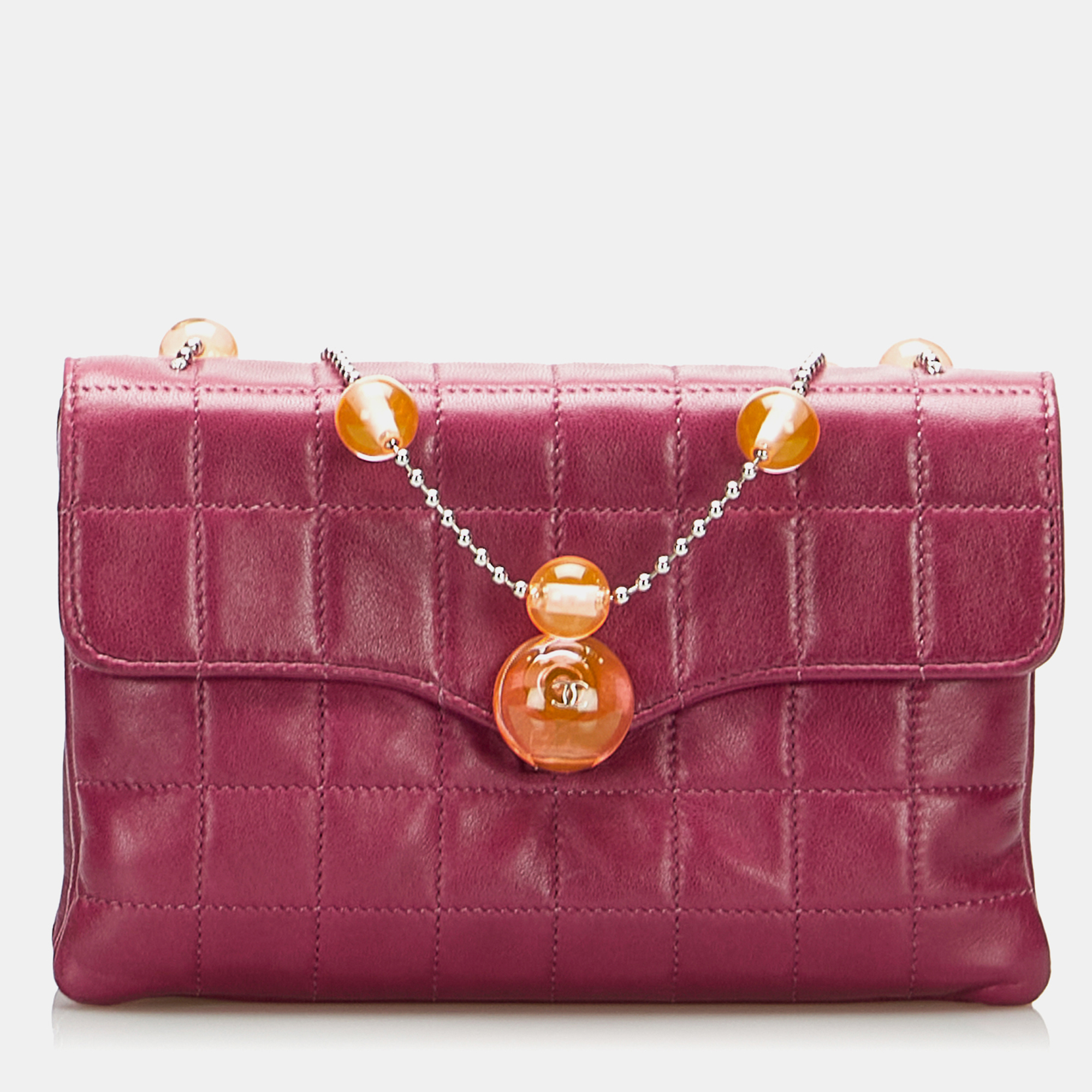 

Chanel Purple Square Quilted Lambskin Beaded Chain Shoulder Bag