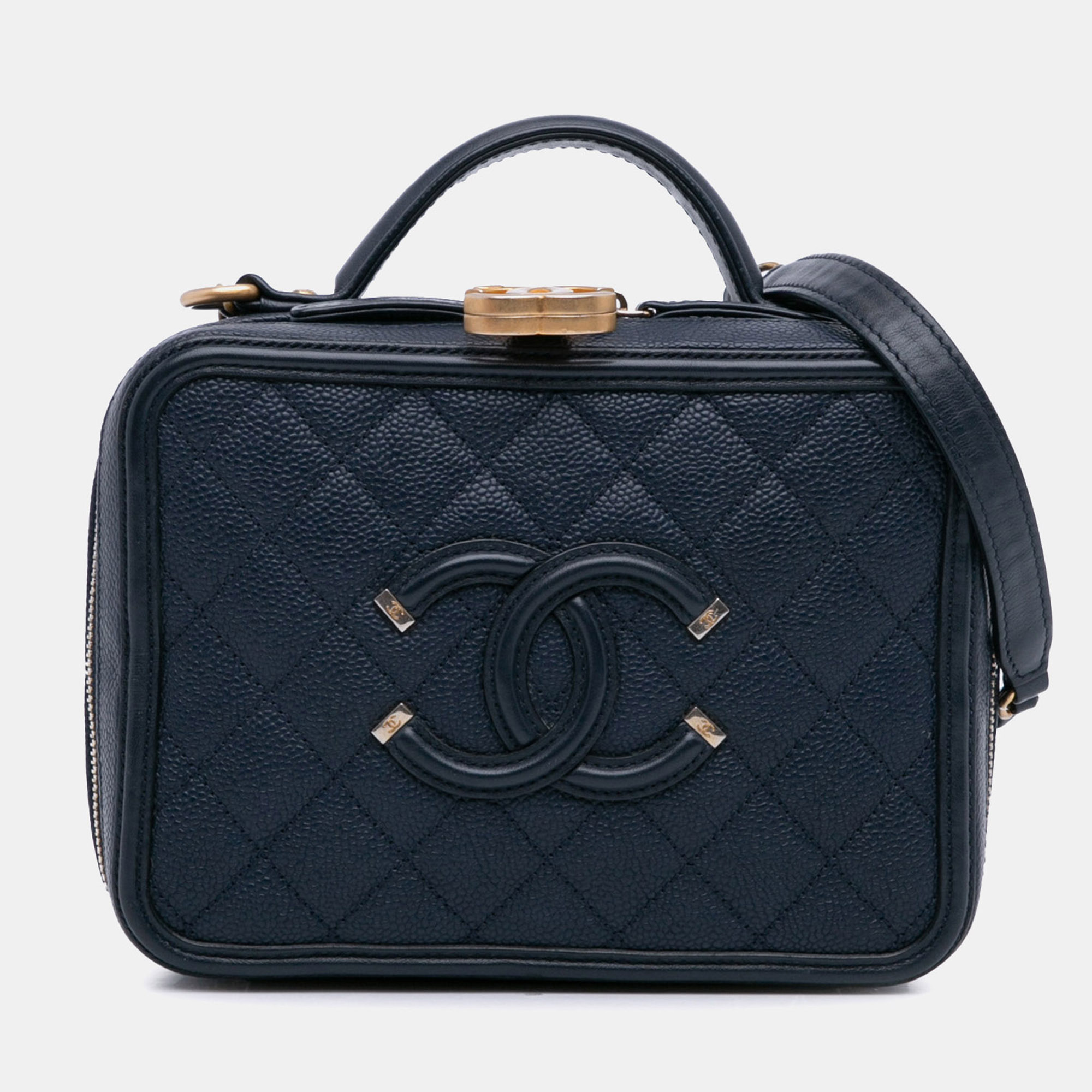 

Chanel Blue Small Caviar Filigree Vanity Case