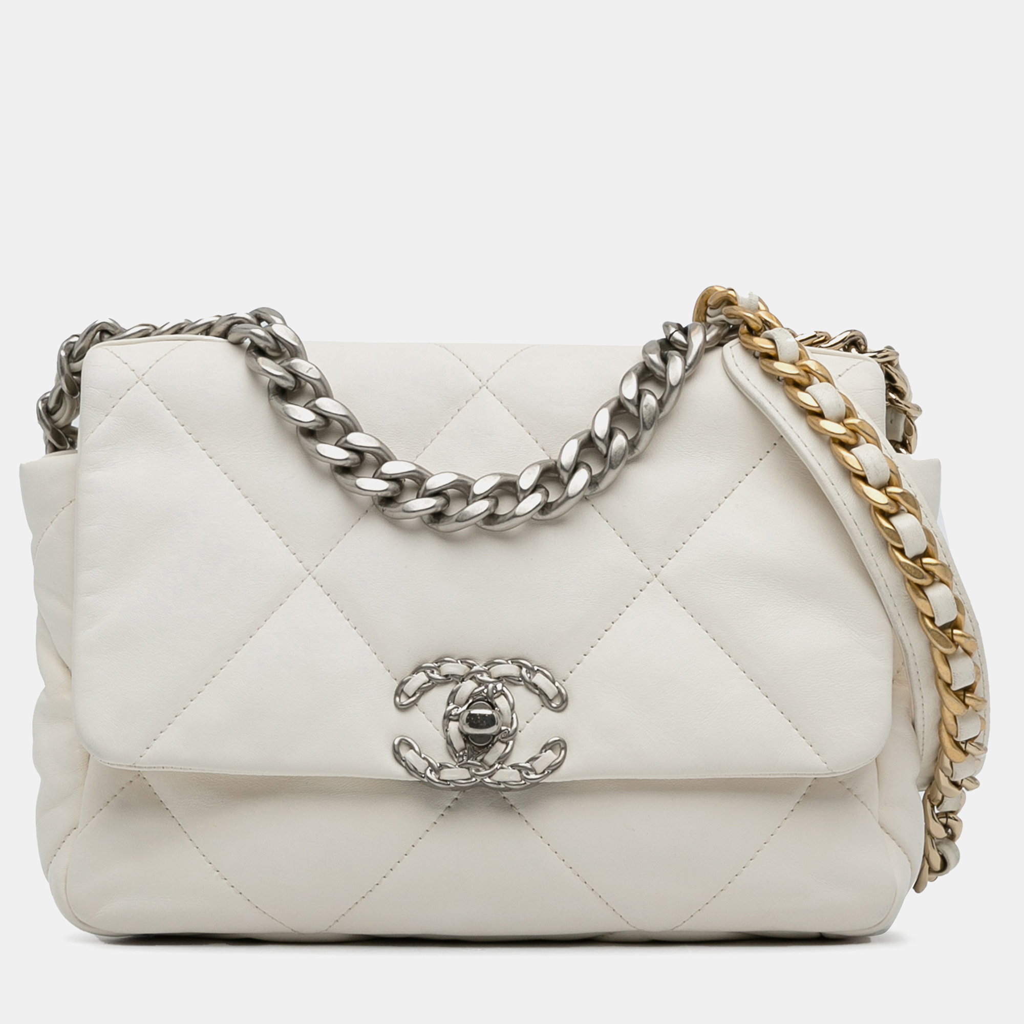 

Chanel White Medium Lambskin 19 Flap Bag