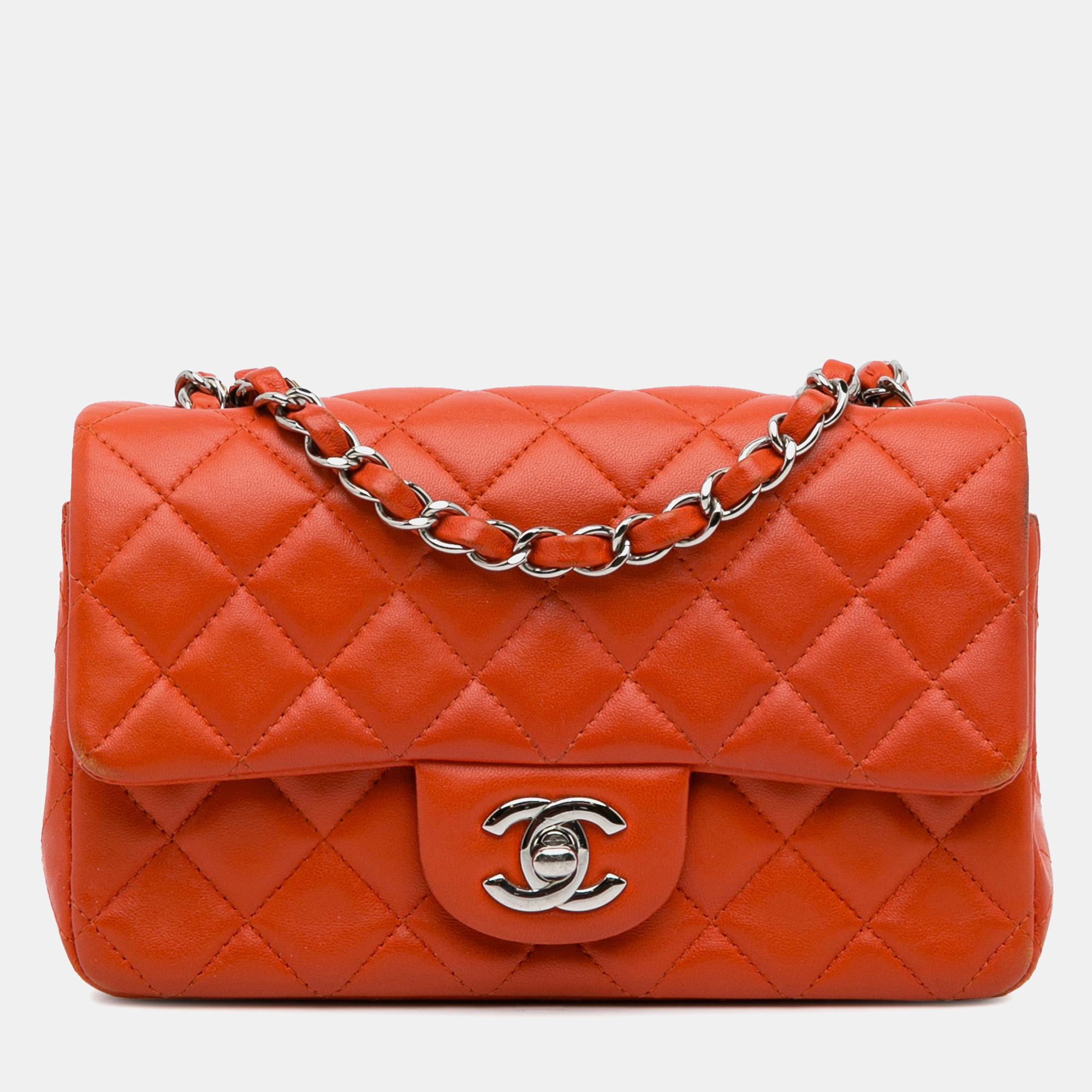 

Chanel Orange Mini Rectangular Classic Lambskin Single Flap