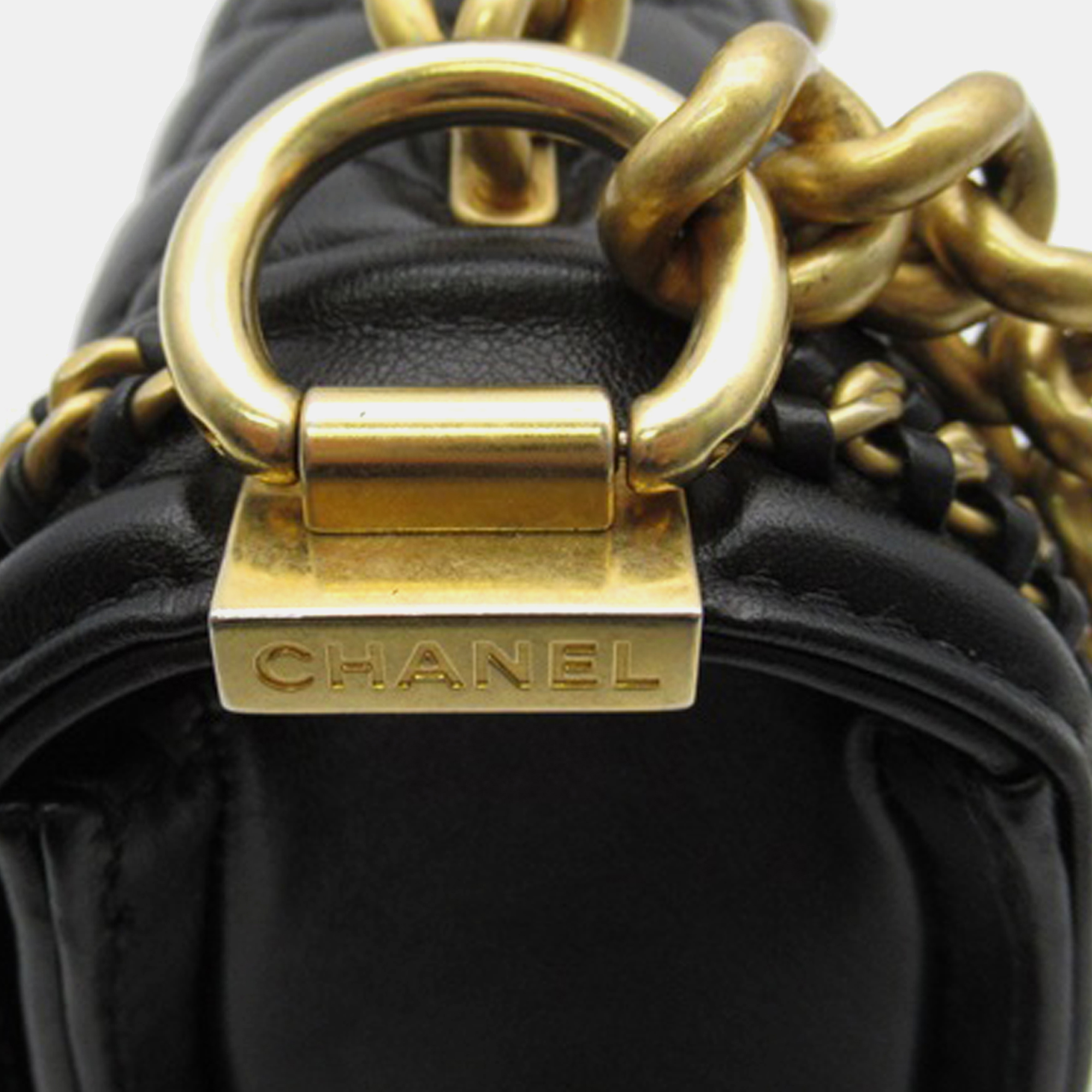 Chanel Black Lambskin Boy Small Top Handle Flap 