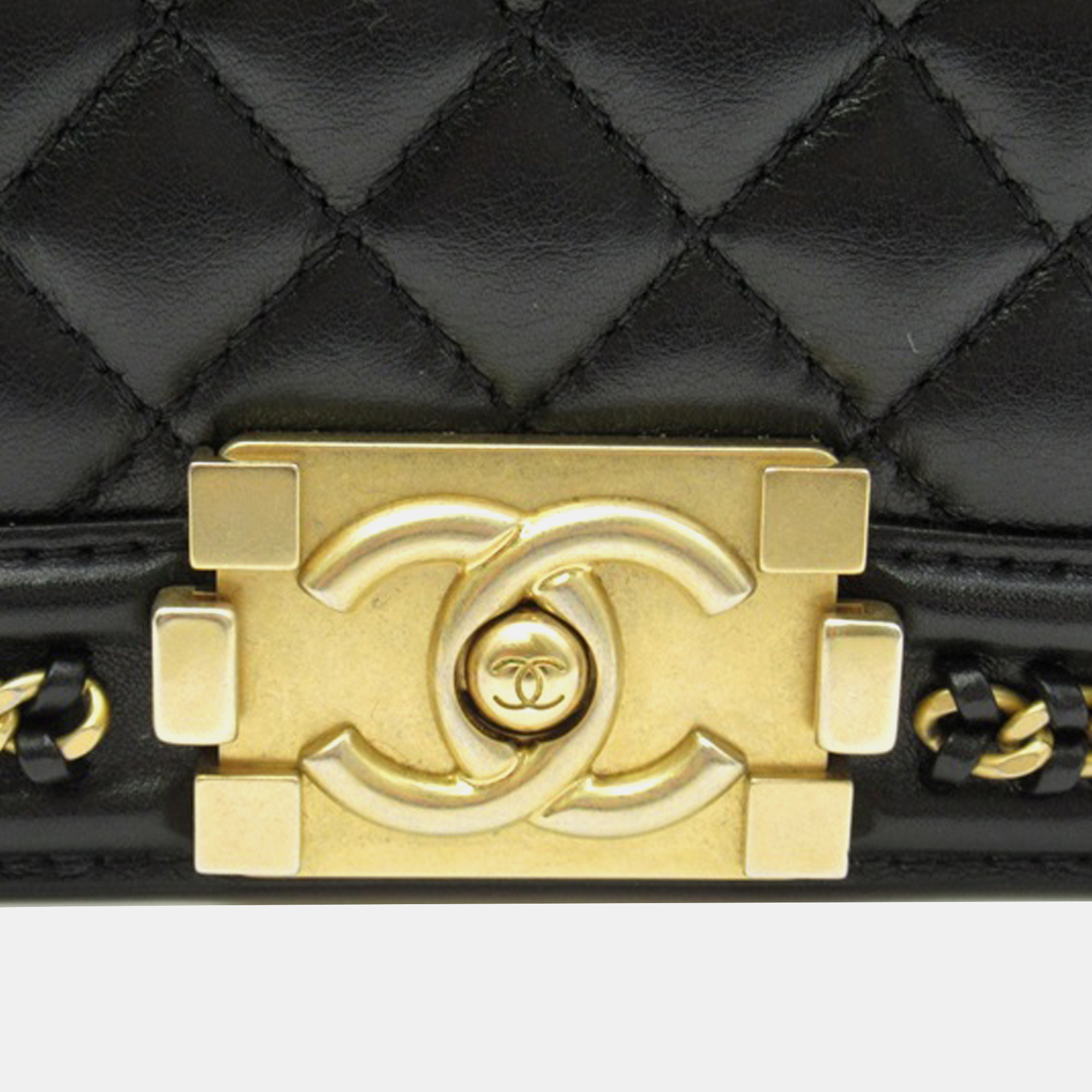 Chanel Black Lambskin Boy Small Top Handle Flap 