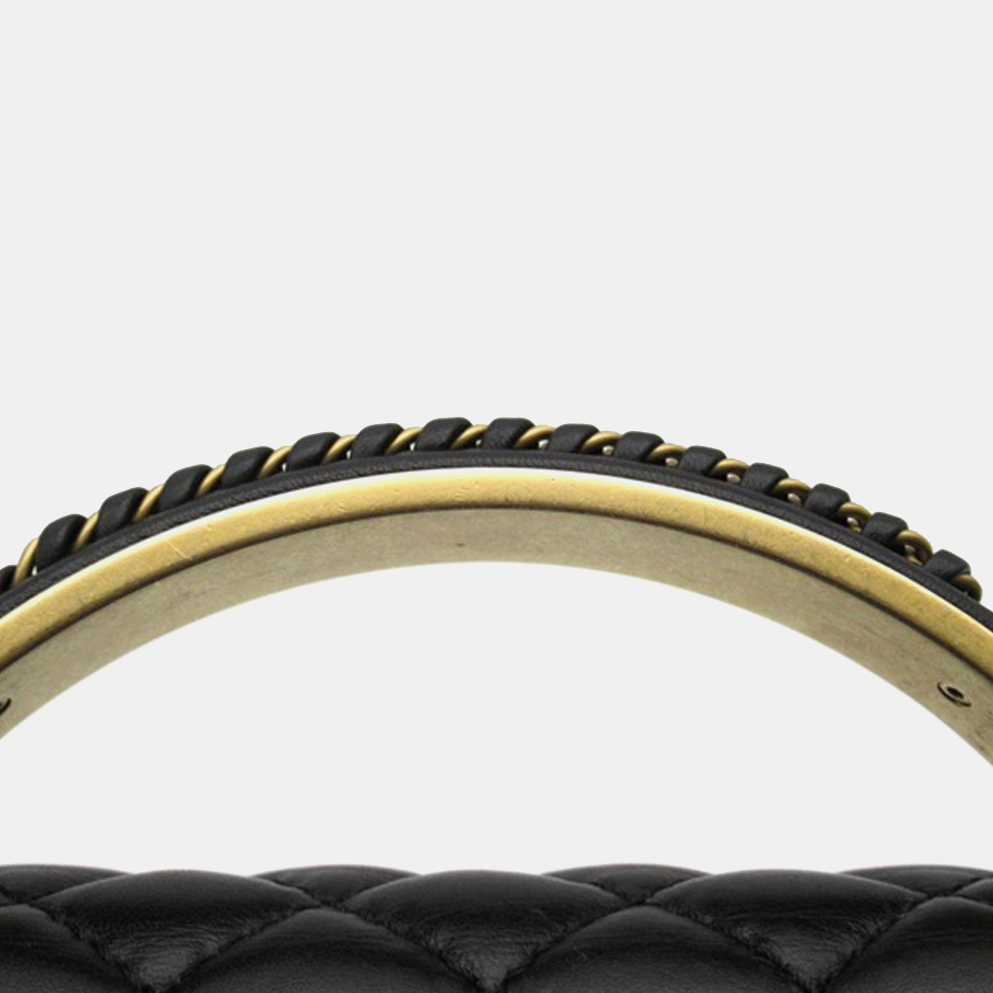 Chanel Black Lambskin Boy Small Top Handle Flap 