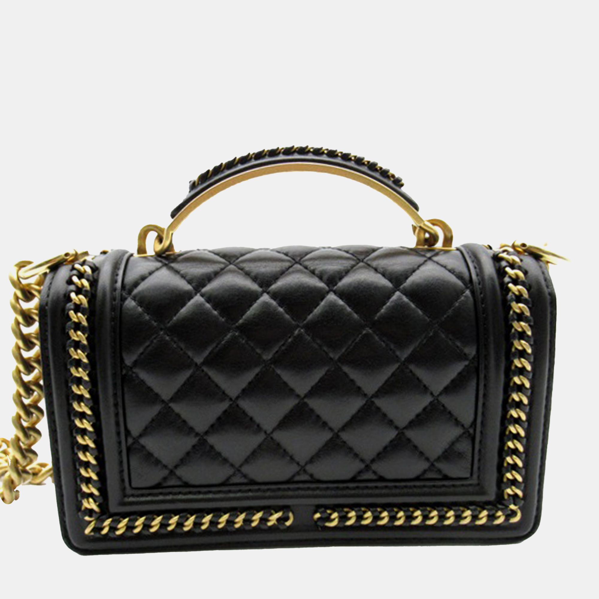 Chanel Black Lambskin Boy Small Top Handle Flap 